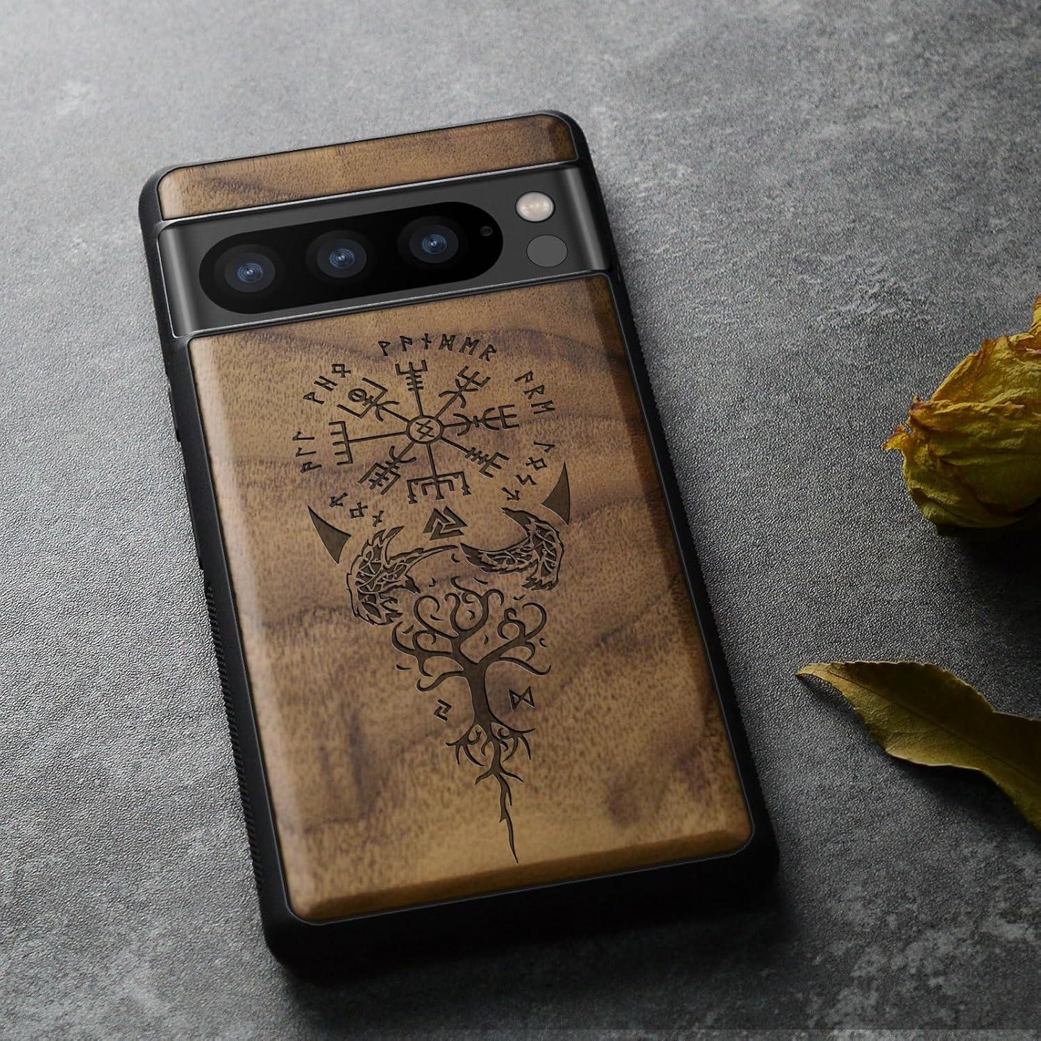 Funda de Madera Carveit para Google Pixel 8 Pro - Nuez-Vikingo