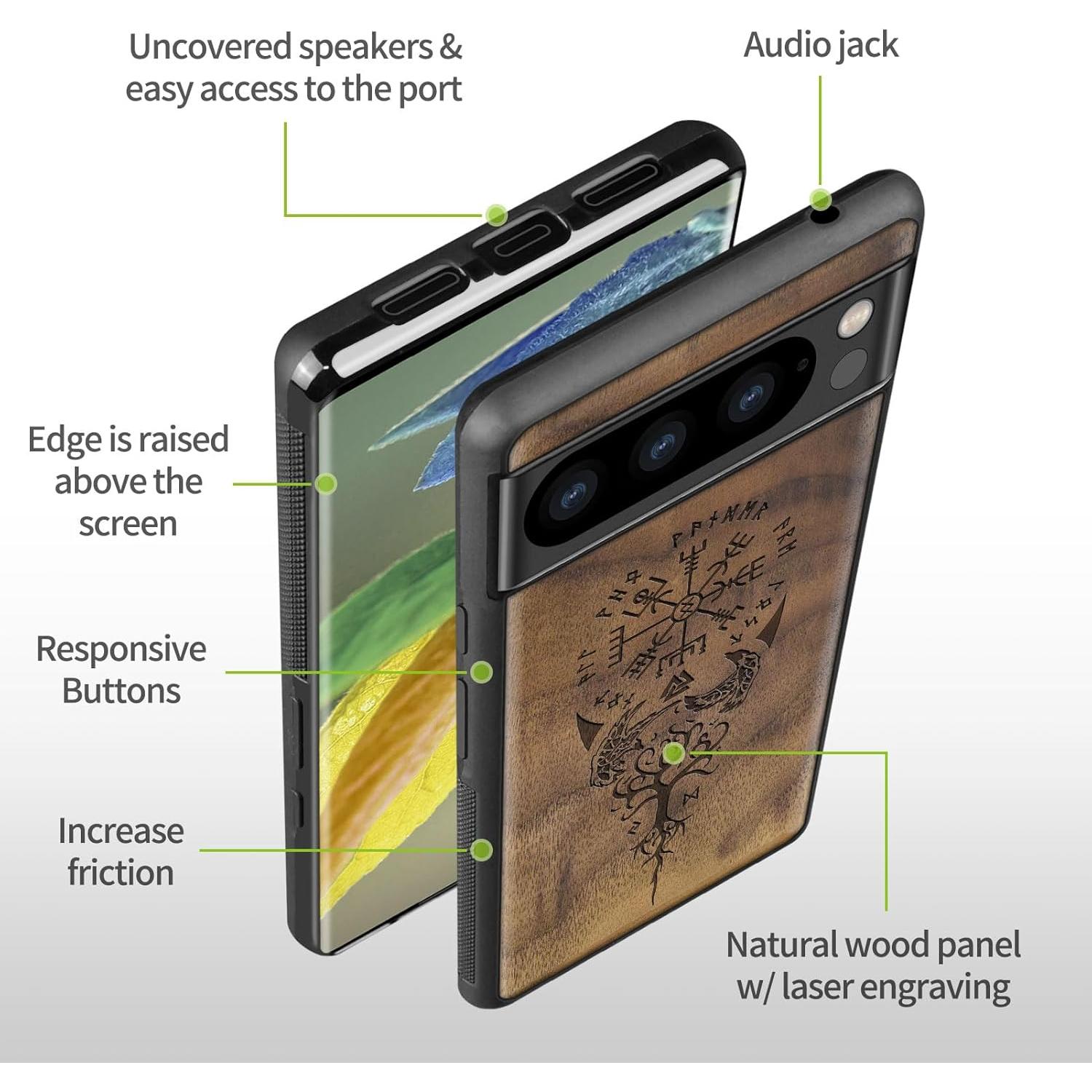 Funda de Madera Carveit para Google Pixel 8 Pro - Nuez-Vikingo