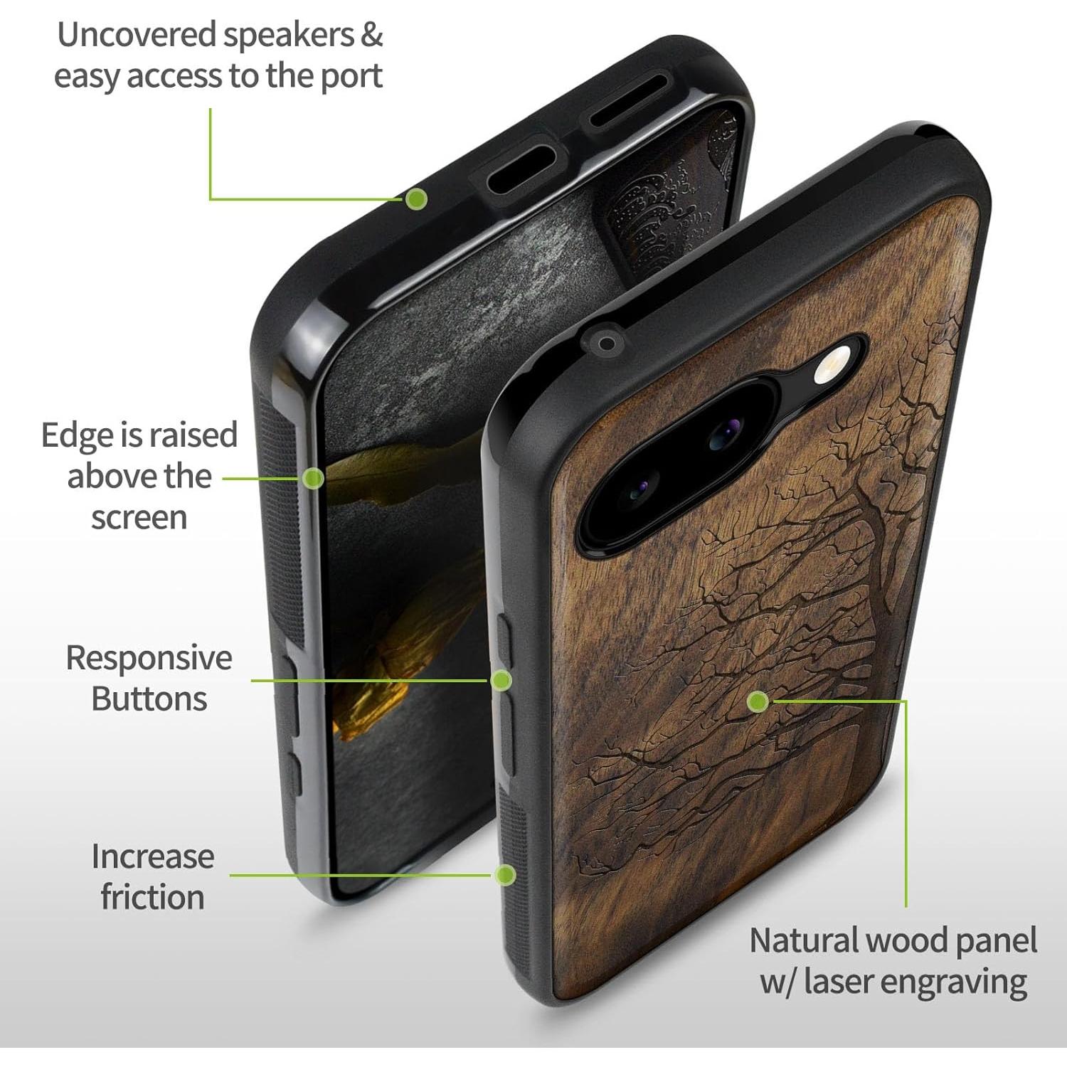 Funda de Madera Carveit para Google Pixel 9a - TPU y Grabado