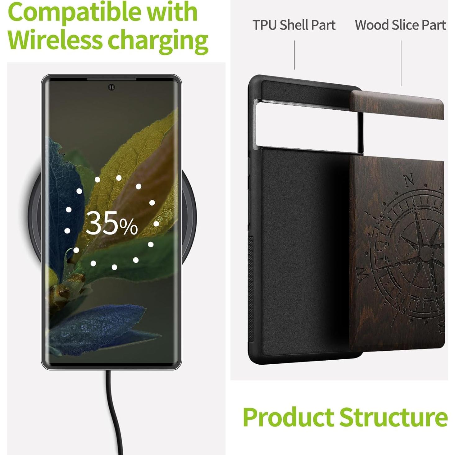 Funda Protectora Carveit para Google Pixel 8 Pro - Madera Natural y TPU