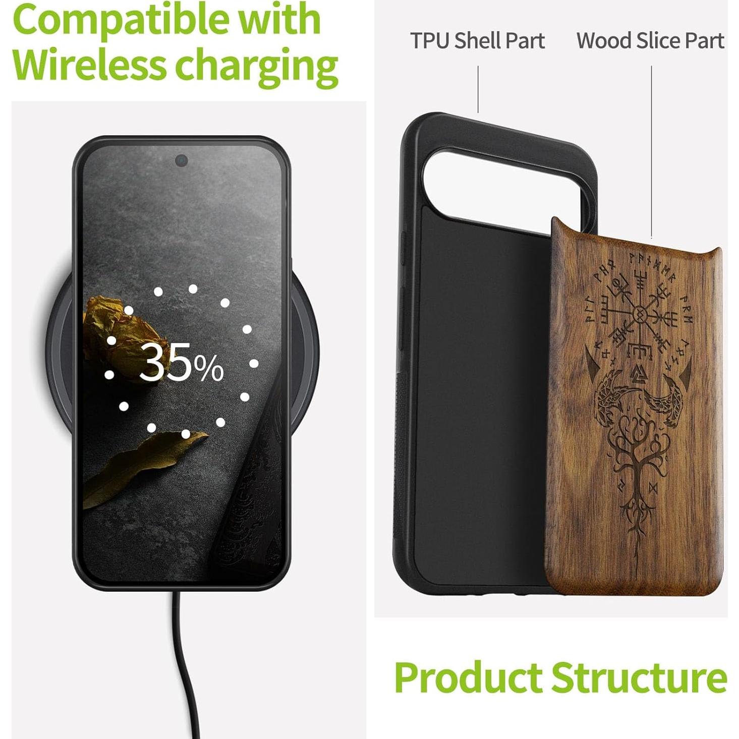 Funda de Madera Carveit para Google Pixel 9 Pro XL - Vegvisir