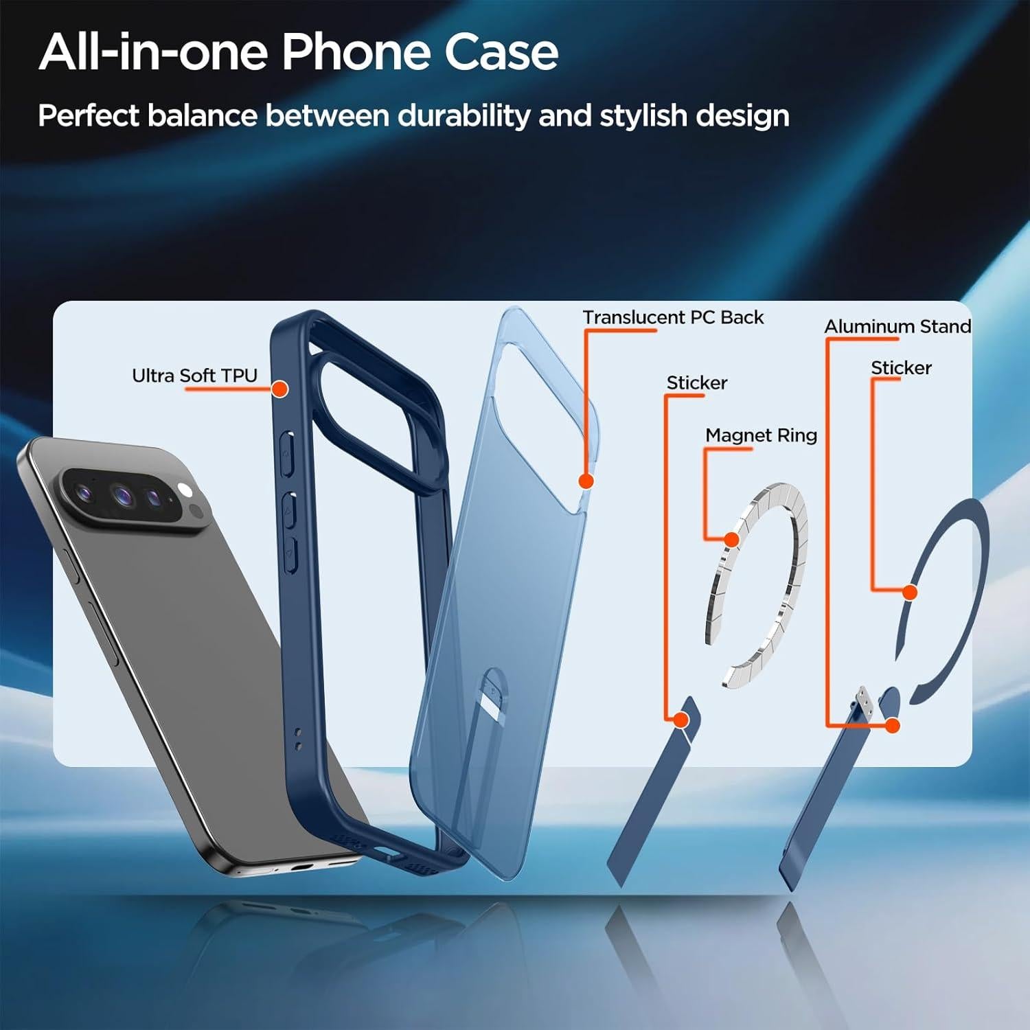 Funda Google Pixel 9 Pro XL Azul con Soporte Ajustable