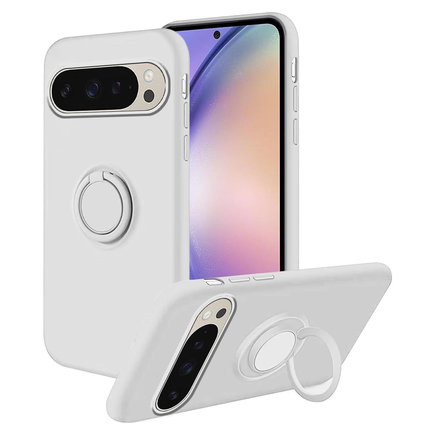 Funda de Silicona con Soporte Magnético para Google Pixel 9 Pro - Blanca