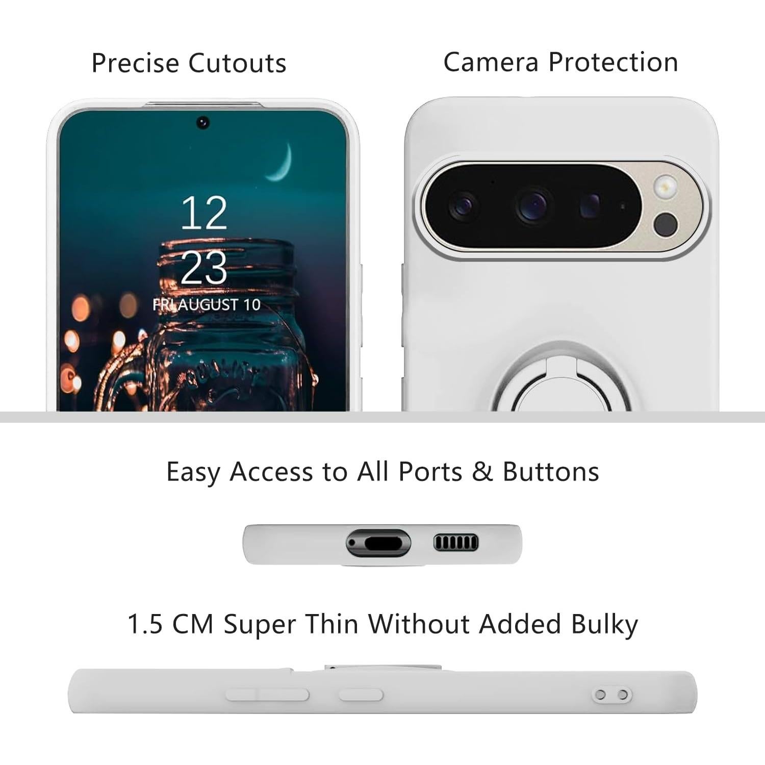 Funda de Silicona con Soporte Magnético para Google Pixel 9 Pro - Blanca