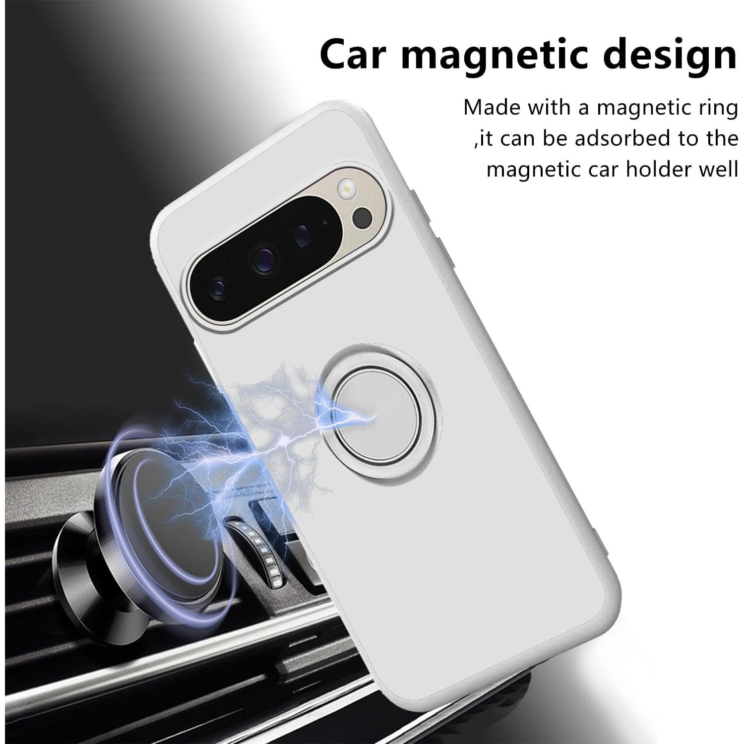 Funda de Silicona con Soporte Magnético para Google Pixel 9 Pro - Blanca