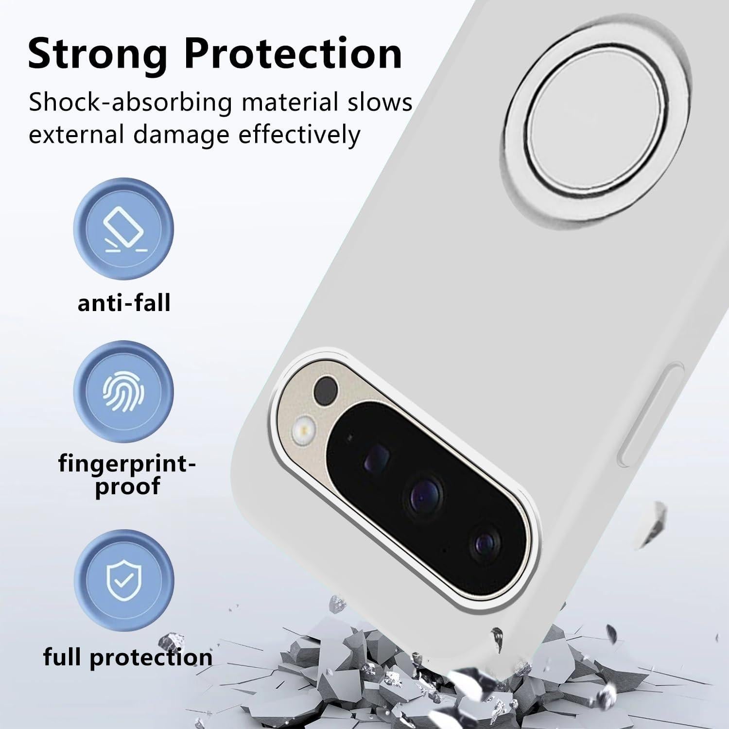 Funda de Silicona con Soporte Magnético para Google Pixel 9 Pro - Blanca