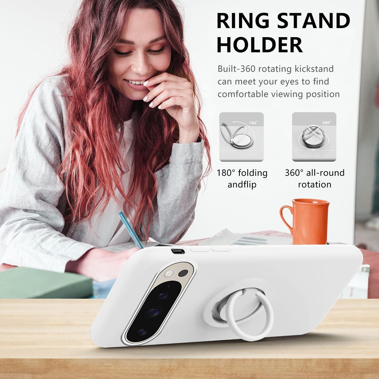 Funda de Silicona con Soporte Magnético para Google Pixel 9 Pro - Blanca