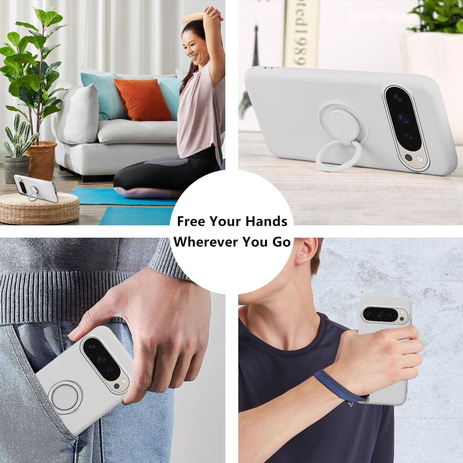 Funda de Silicona con Soporte Magnético para Google Pixel 9 Pro - Blanca