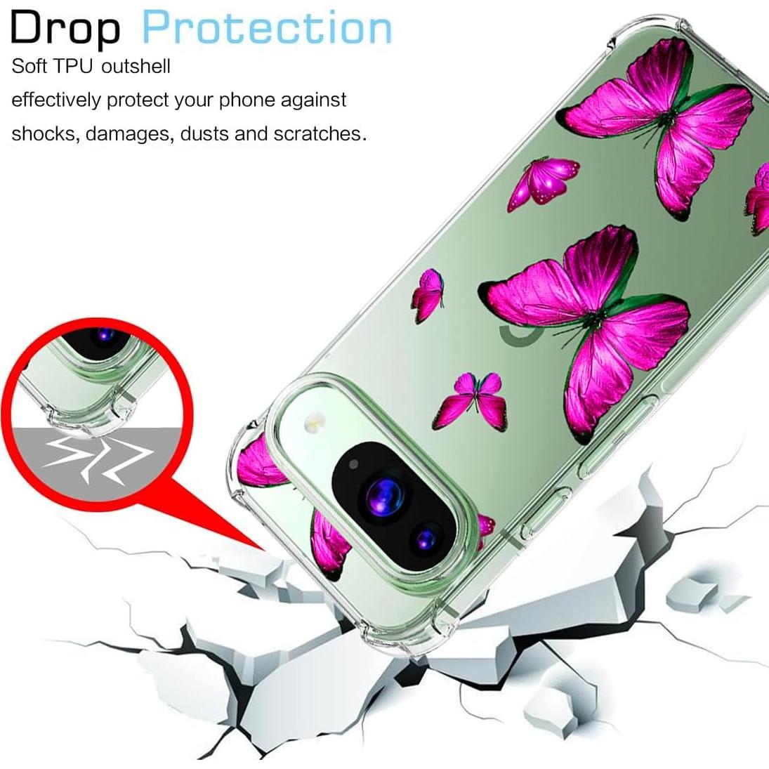 Funda TPU Rosa Mariposa para Google Pixel 9 y 9 Pro