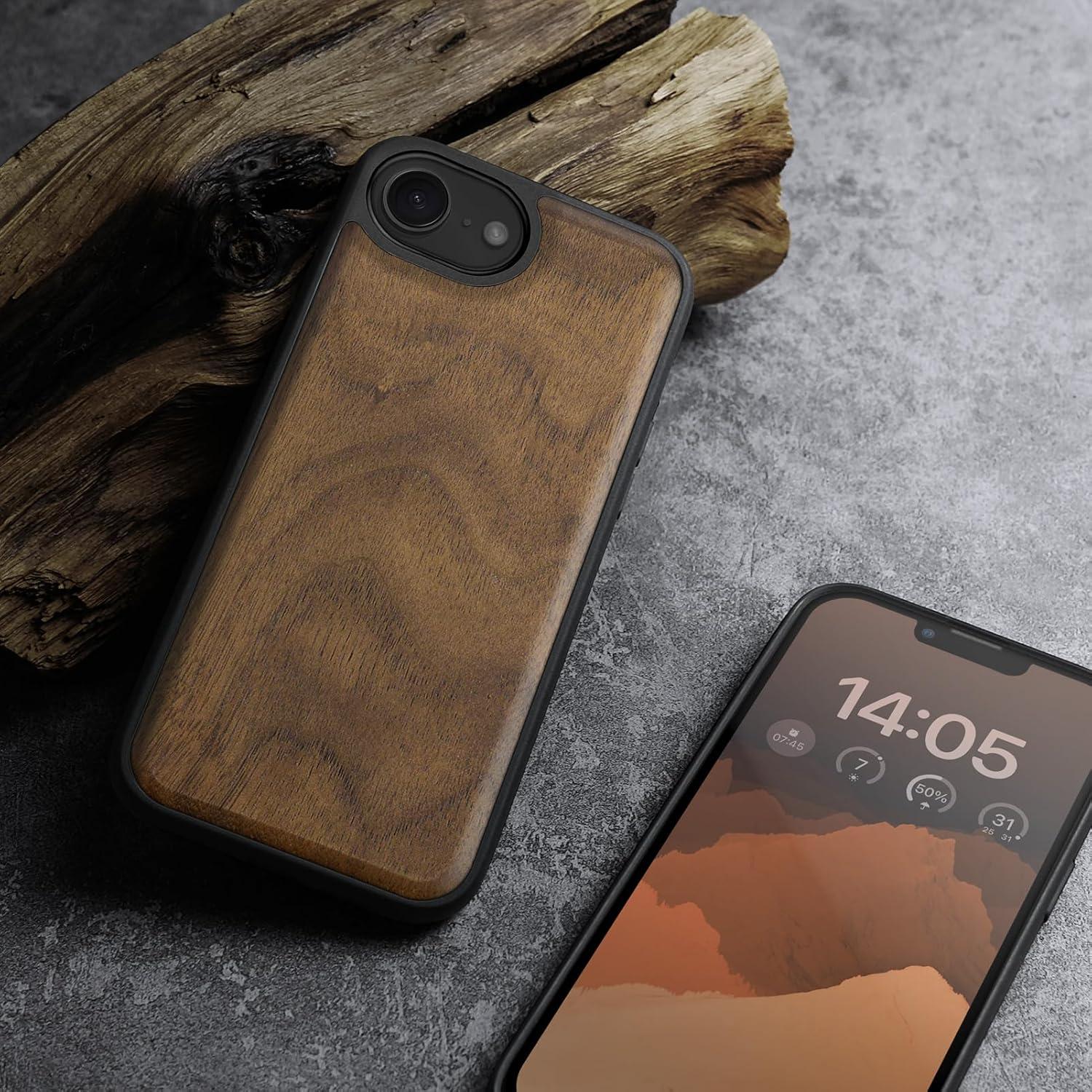 Funda de Madera Magnética Carveit para iPhone 16e, TPU Negro