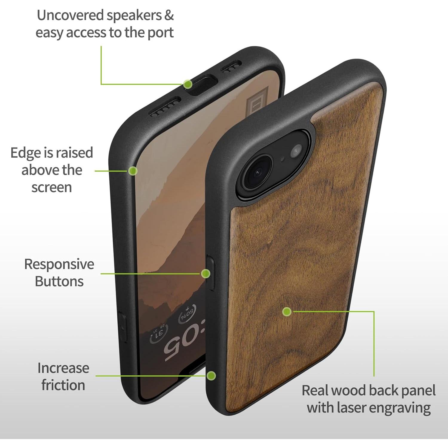 Funda de Madera Magnética Carveit para iPhone 16e, TPU Negro