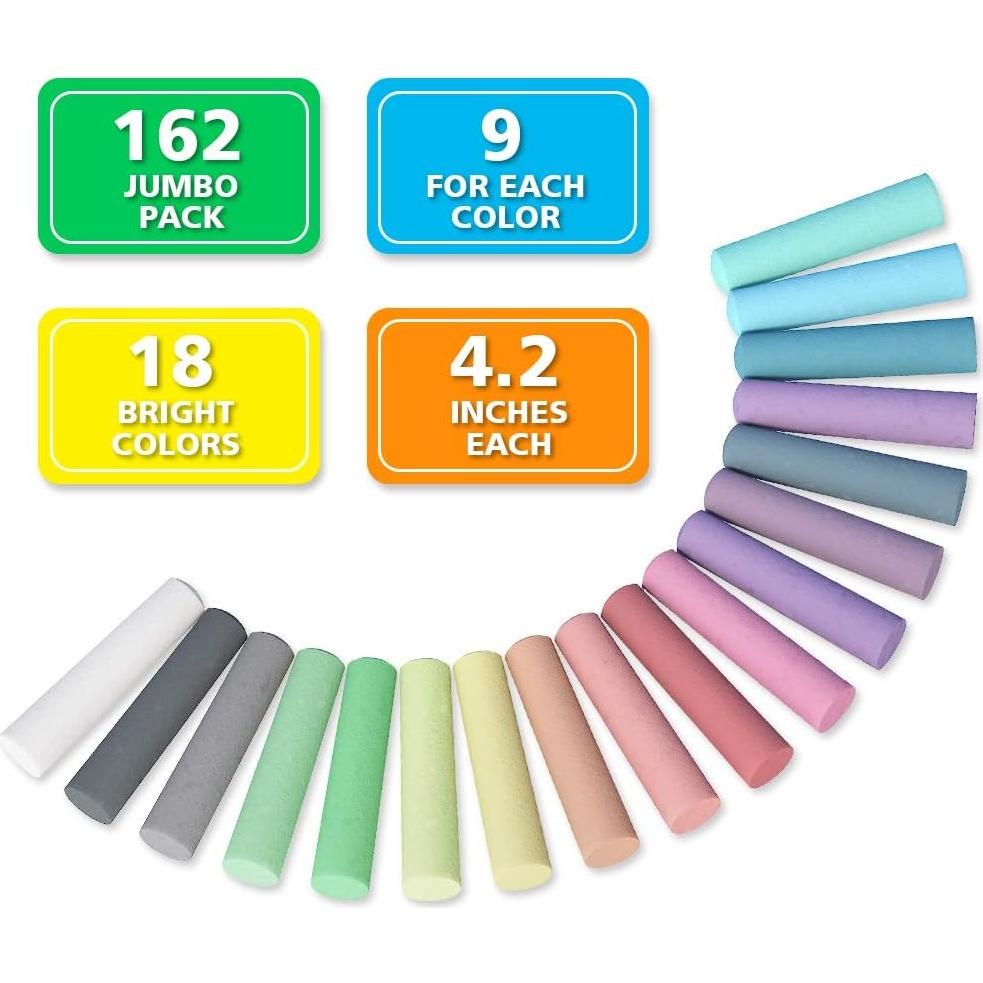 Tiza de Acera Feela 162 Piezas 18 Colores Jumbo para Niños