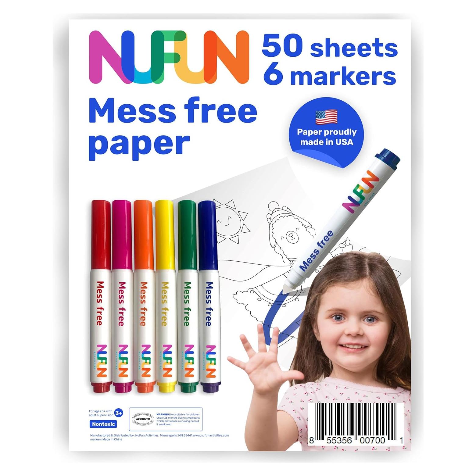 Conjunto de Coloreo Sin Desorden NuFun - 50 Hojas y 6 Marcadores