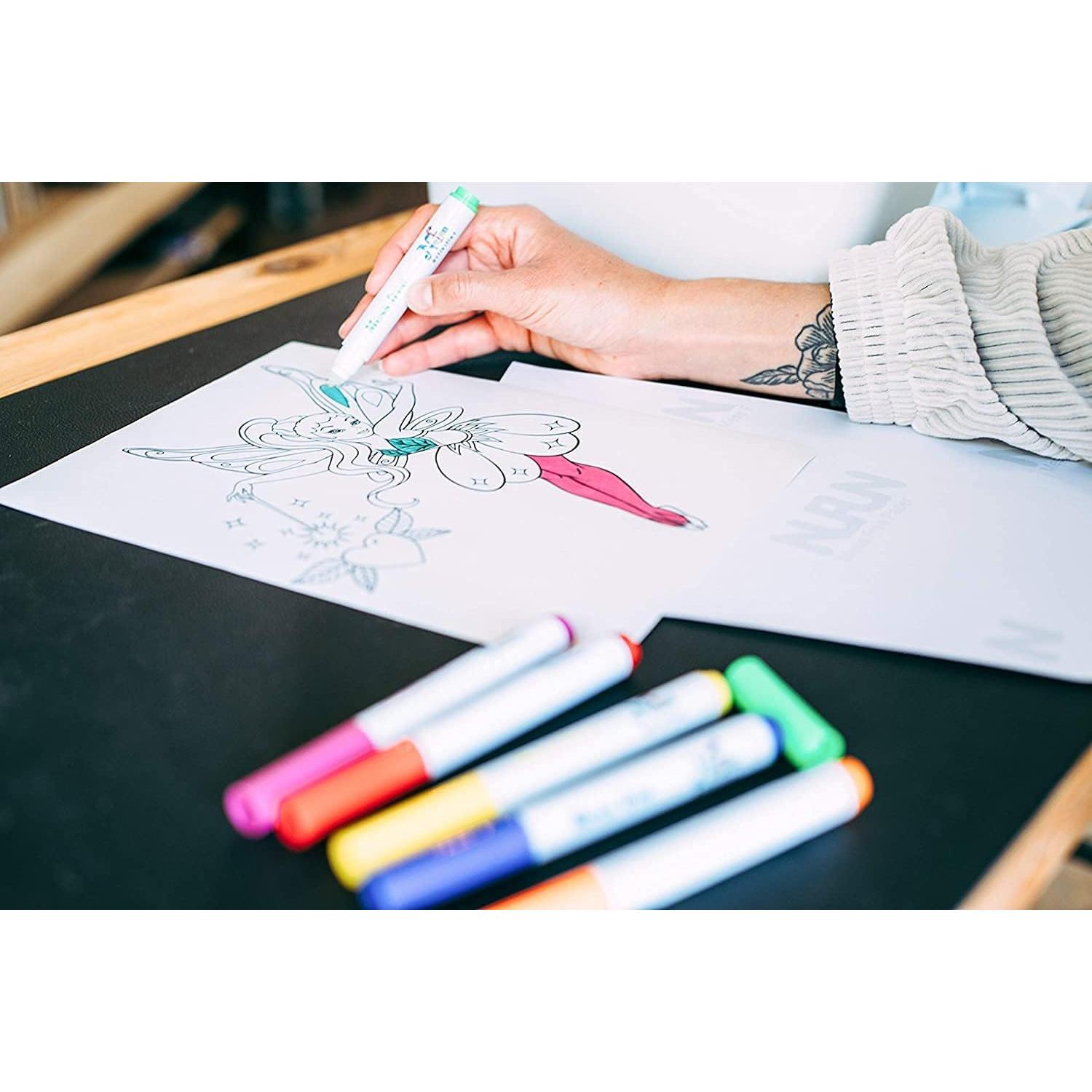 Conjunto de Coloreo Sin Desorden NuFun - 50 Hojas y 6 Marcadores