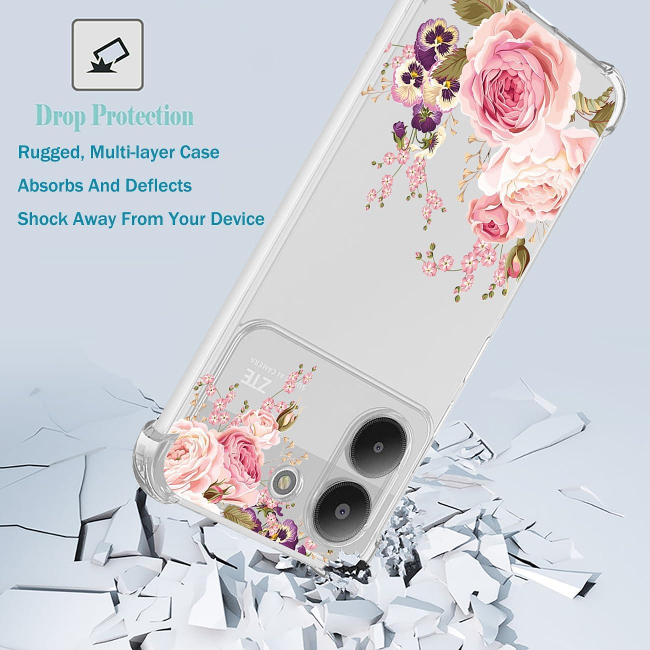 Funda TPU Antichoque Rosa para ZTE Blade A54 4G - Diseño Floral