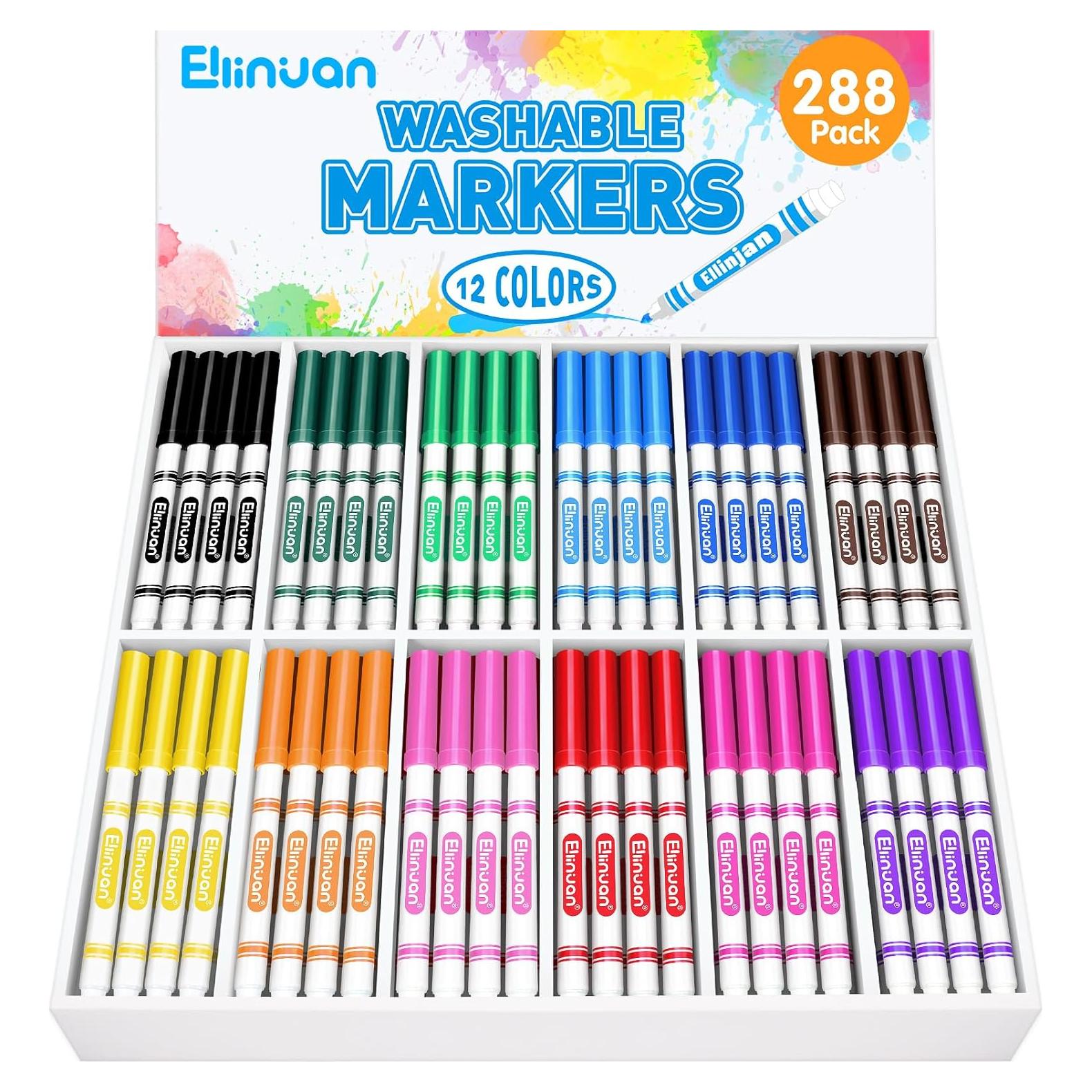 288 Marcadores Lavables Ellinjan 12 Colores Punta Cónica