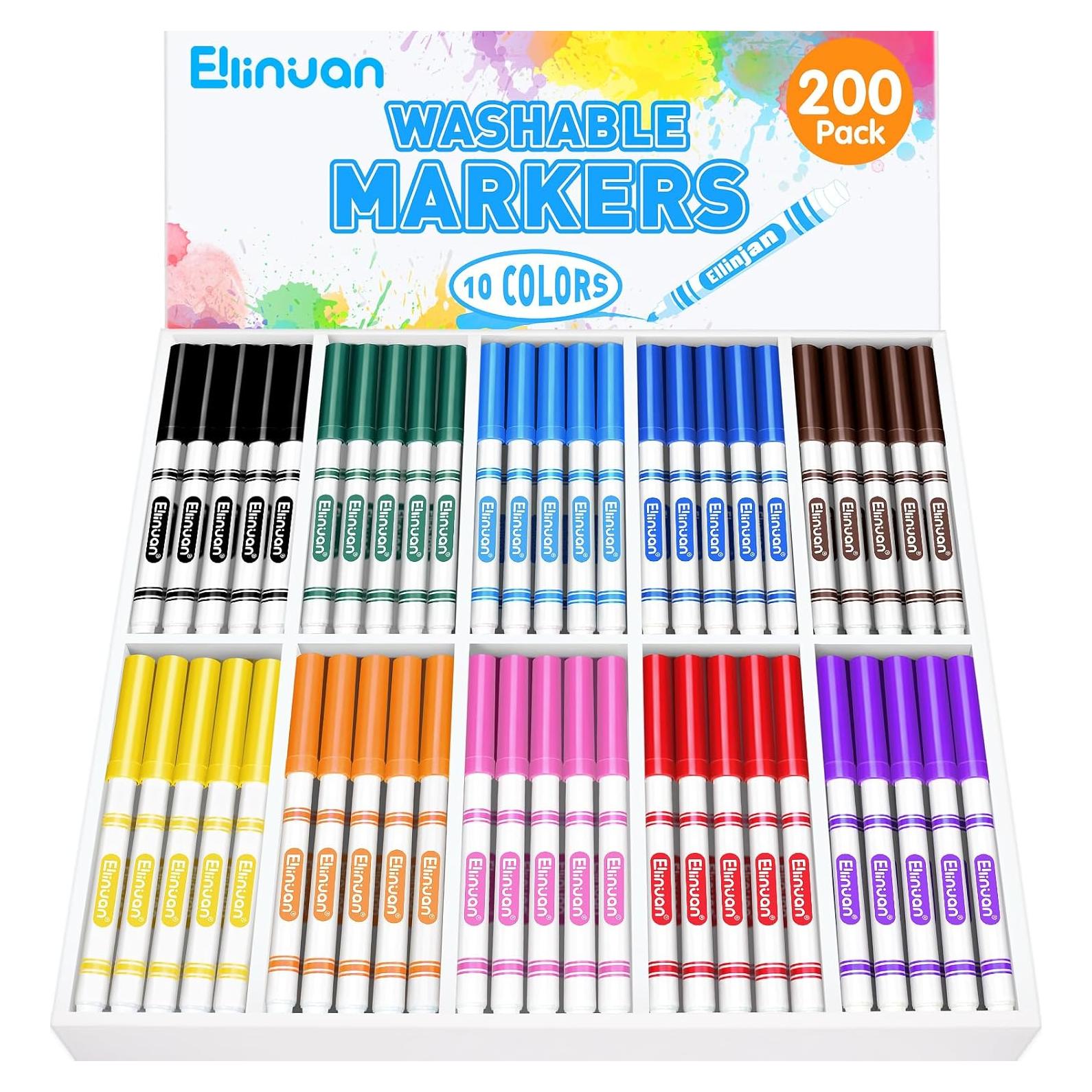 Marcadores Lavables Ellinjan 200 Pzs 10 Colores Punta Fina