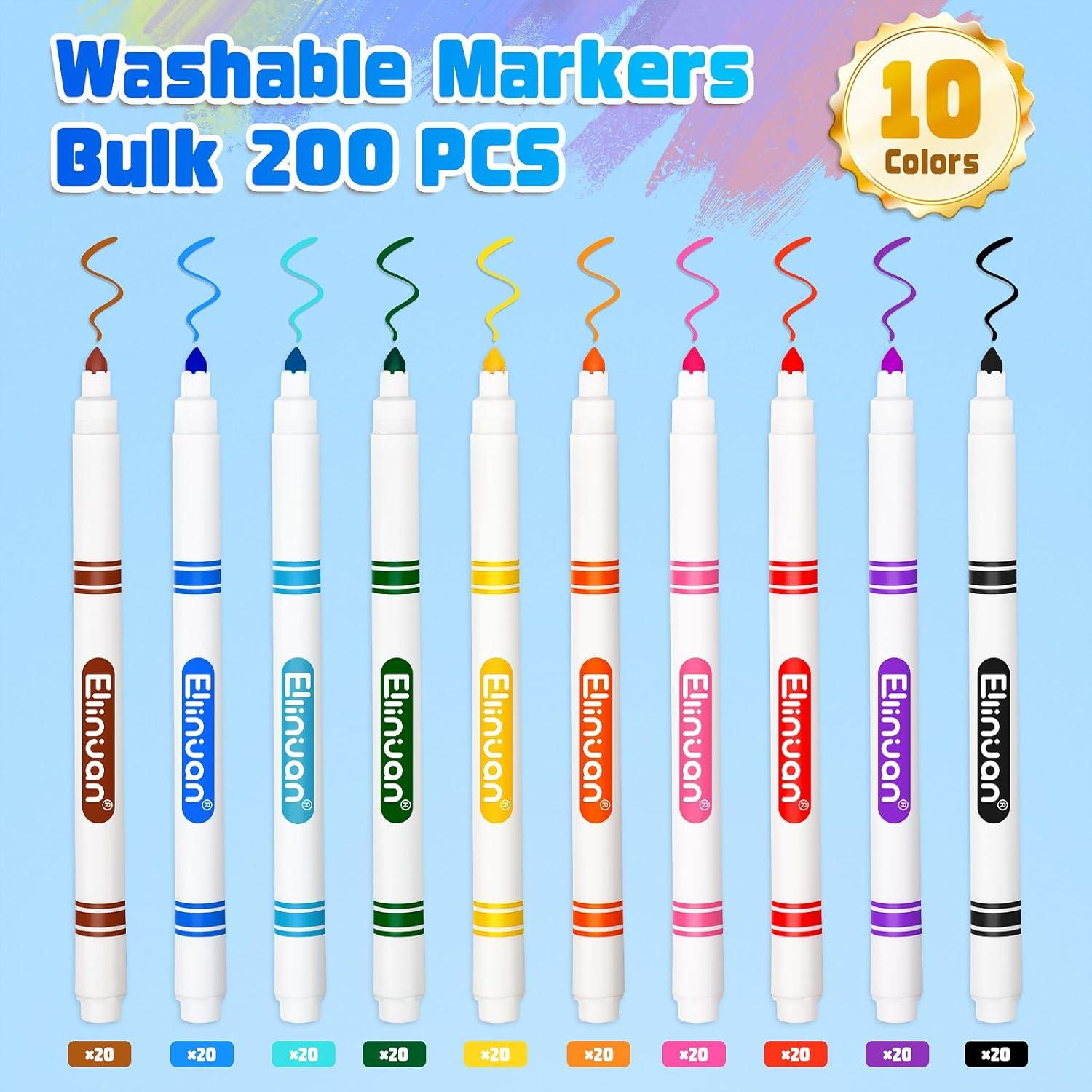 Marcadores Lavables Ellinjan 200 Pzs 10 Colores Punta Fina