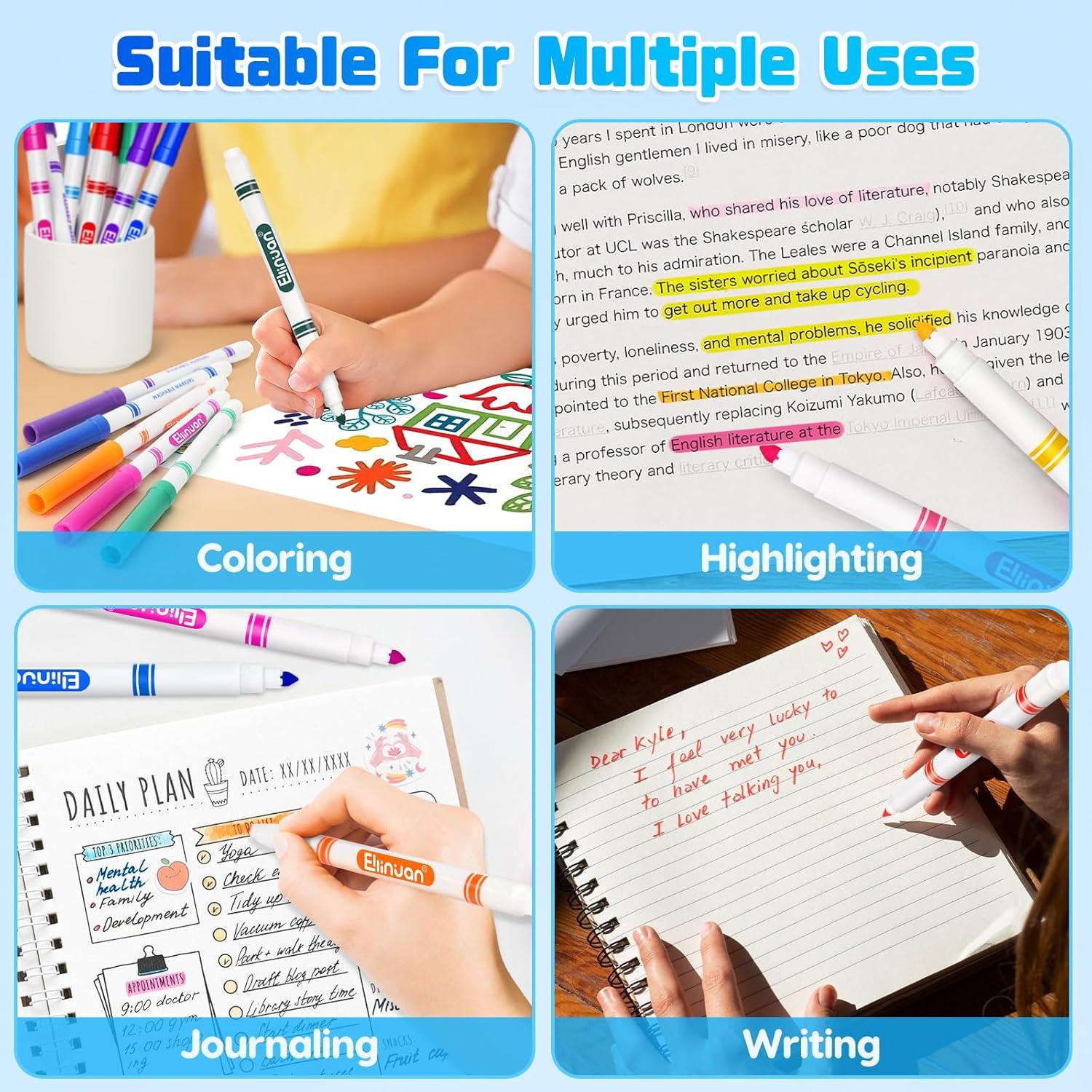 Marcadores Lavables Ellinjan 200 Pzs 10 Colores Punta Fina