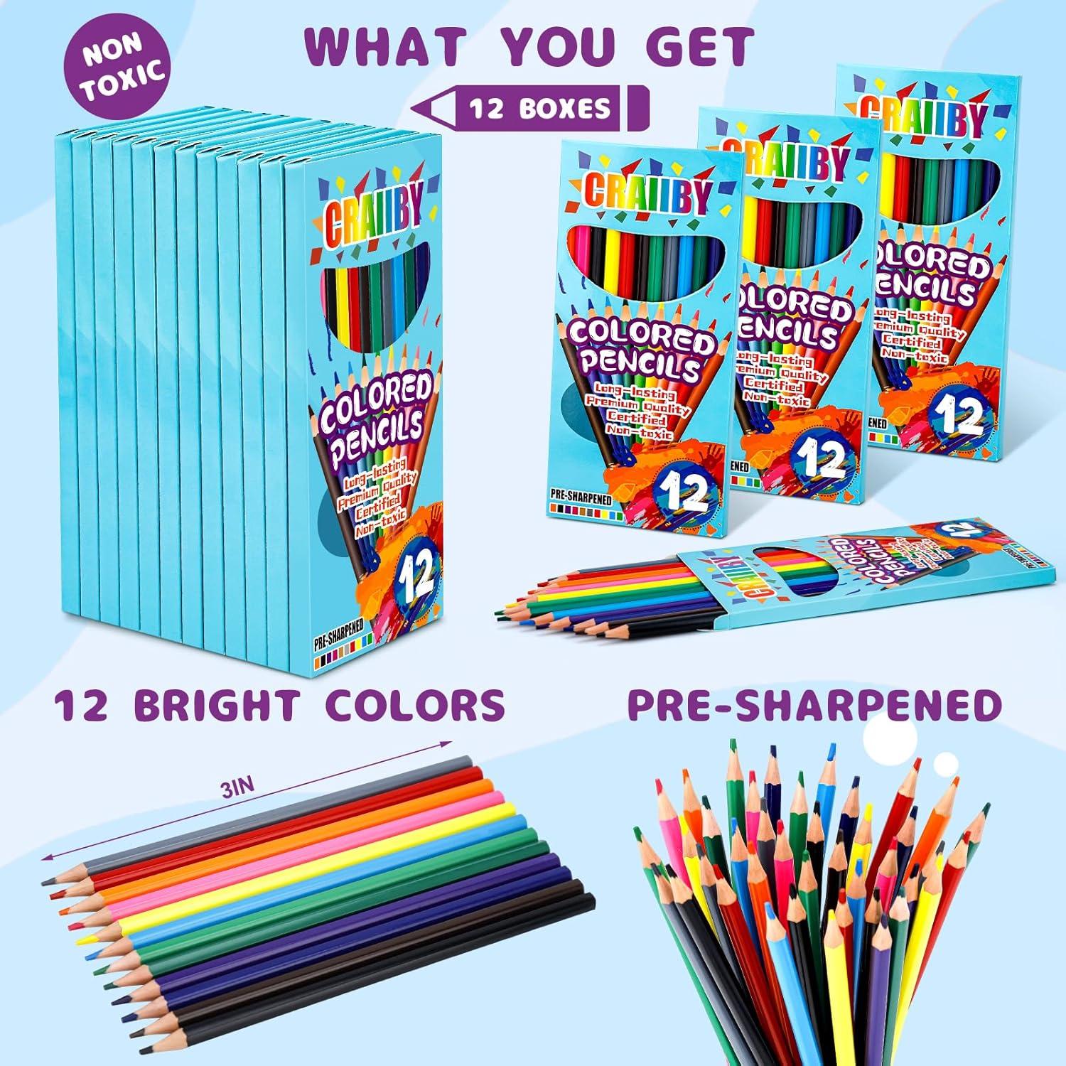 Lápices de Colores Craiiby, 144 Unidades, Multicolor, Suave