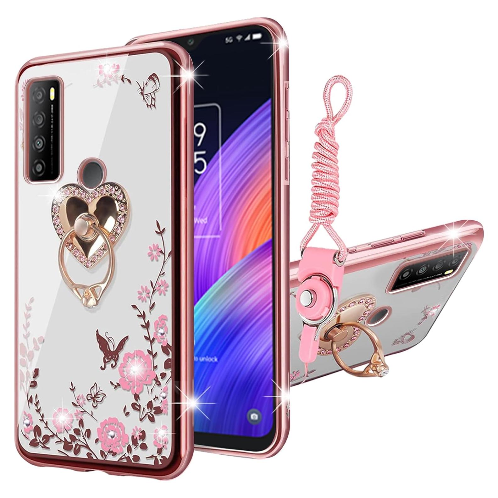 Funda KuDiNi para TCL 30 XL Oro Rosa con Soporte y Brillo