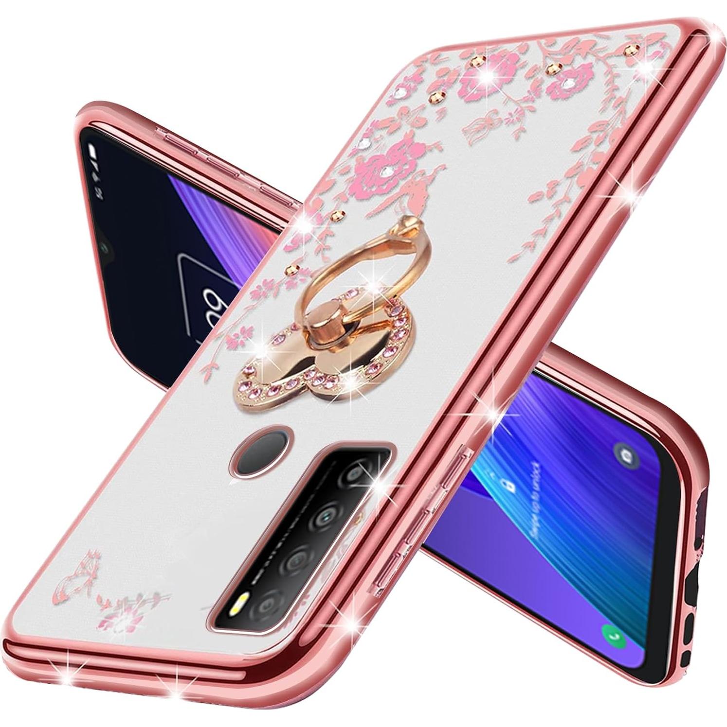 Funda KuDiNi para TCL 30 XL Oro Rosa con Soporte y Brillo