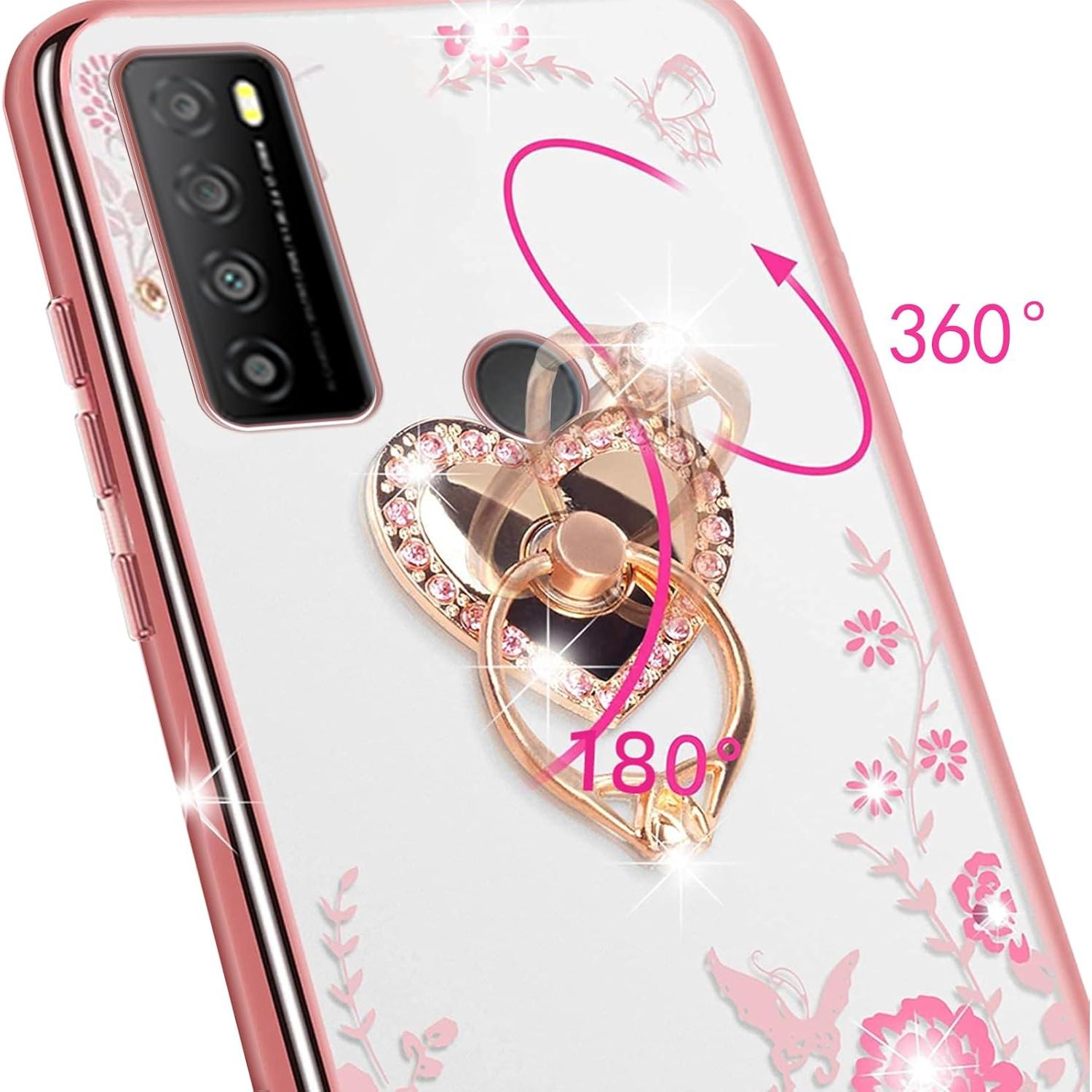 Funda KuDiNi para TCL 30 XL Oro Rosa con Soporte y Brillo