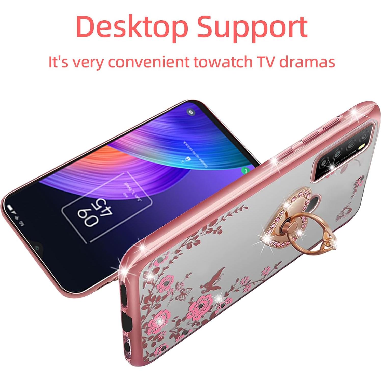 Funda KuDiNi para TCL 30 XL Oro Rosa con Soporte y Brillo