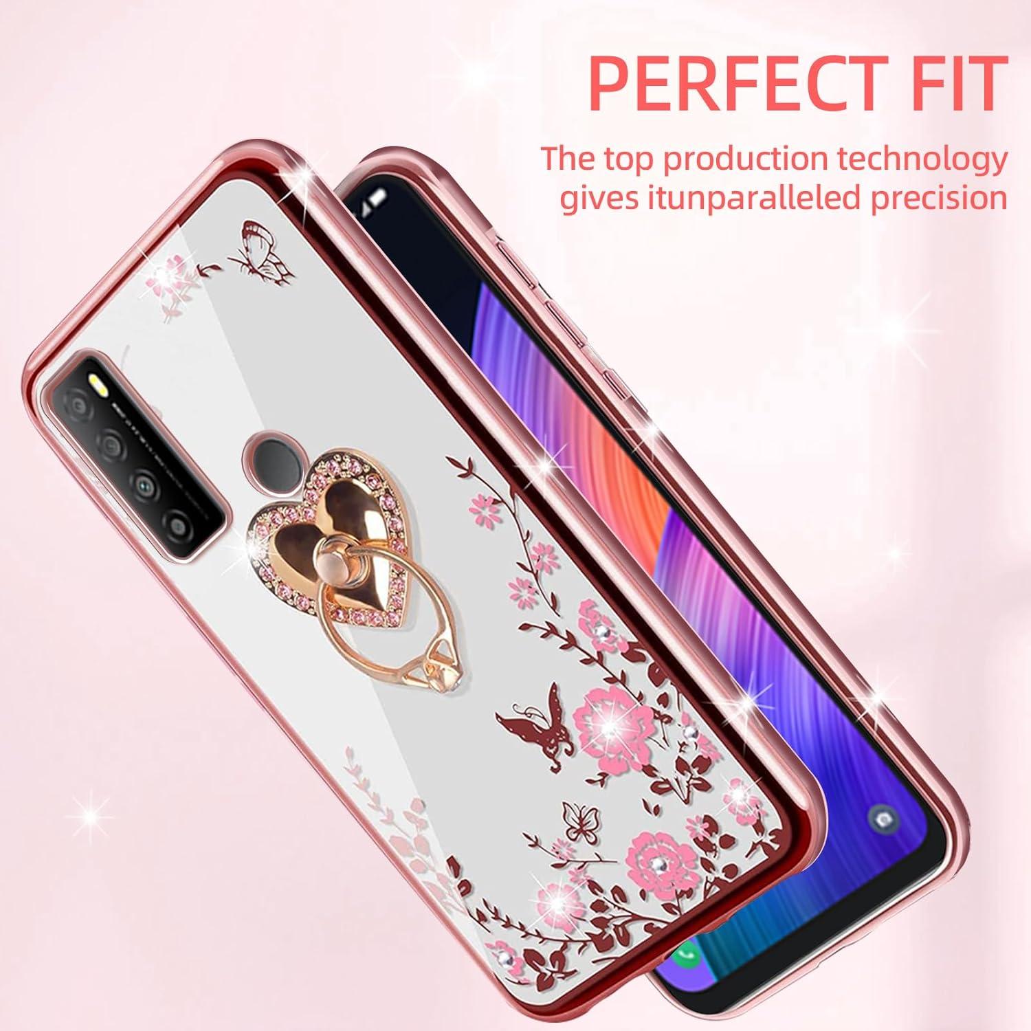 Funda KuDiNi para TCL 30 XL Oro Rosa con Soporte y Brillo