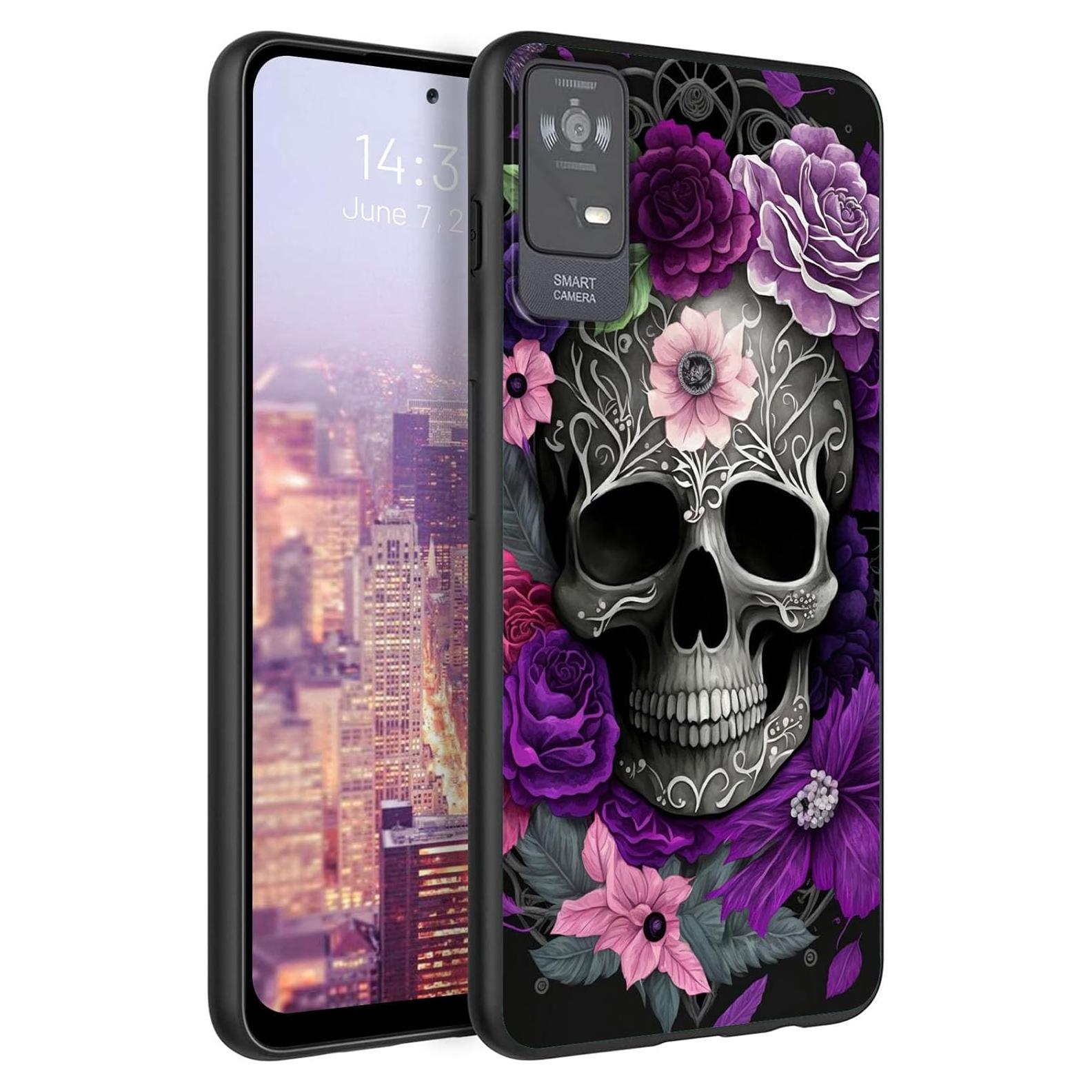 for TCL ION X/TCL ION V Phone Case,Soft TPU Ultra-Thin Case for Women Girl,Flexible Anti Scratch Protective Shockproof Cover, Purple Skull