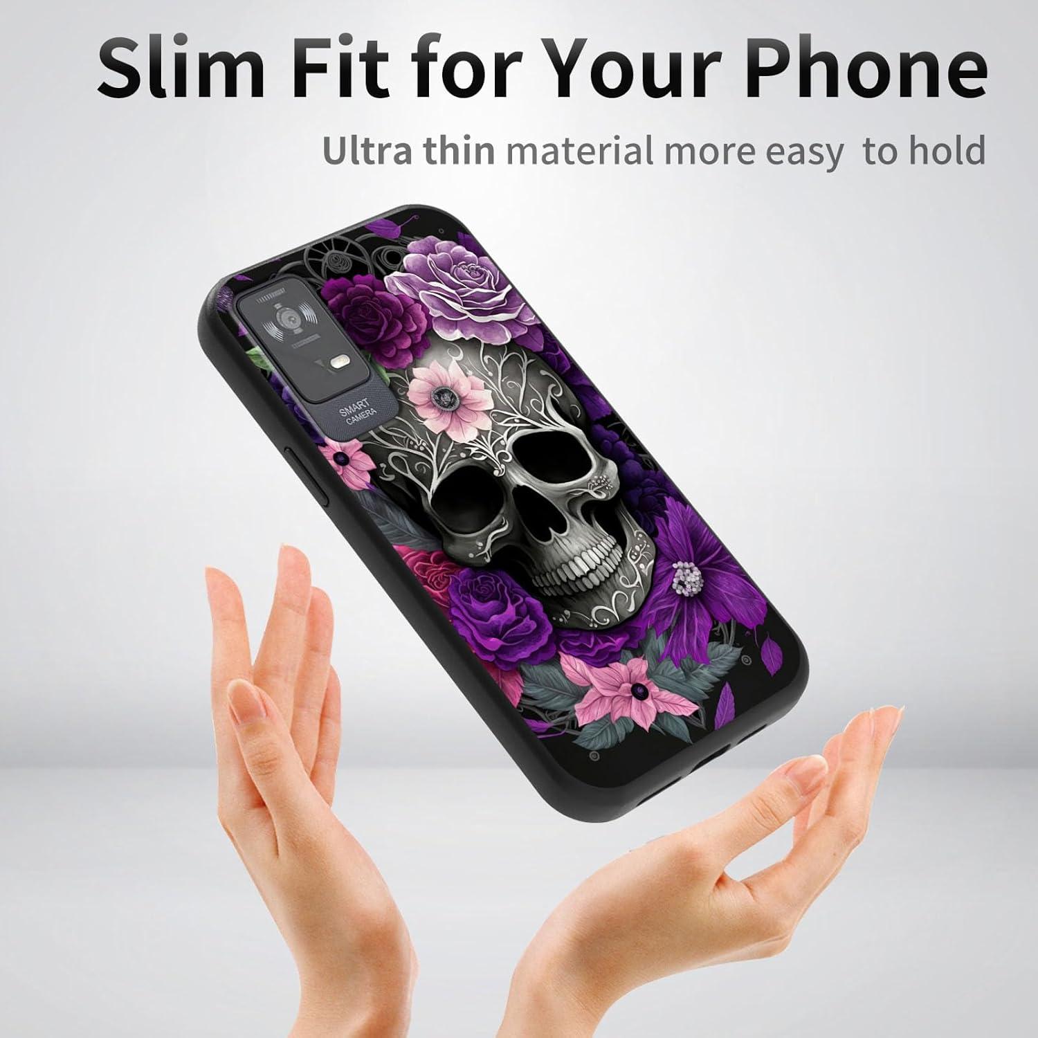 for TCL ION X/TCL ION V Phone Case,Soft TPU Ultra-Thin Case for Women Girl,Flexible Anti Scratch Protective Shockproof Cover, Purple Skull