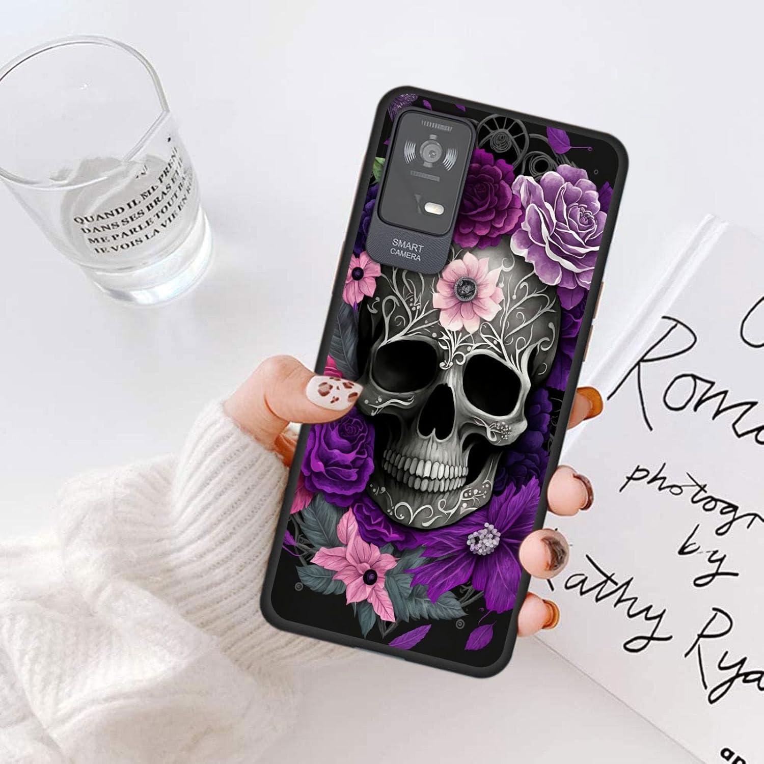 for TCL ION X/TCL ION V Phone Case,Soft TPU Ultra-Thin Case for Women Girl,Flexible Anti Scratch Protective Shockproof Cover, Purple Skull