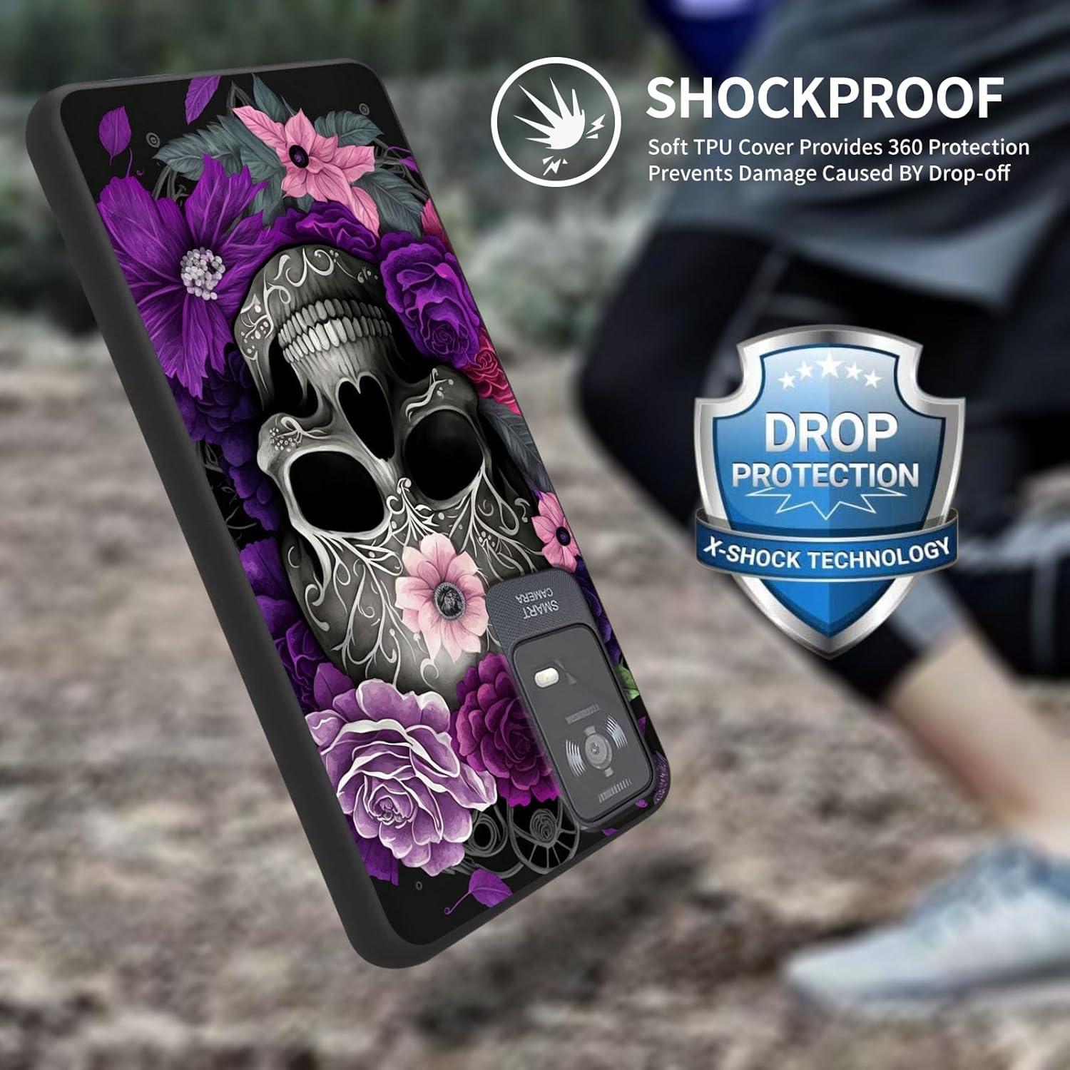 for TCL ION X/TCL ION V Phone Case,Soft TPU Ultra-Thin Case for Women Girl,Flexible Anti Scratch Protective Shockproof Cover, Purple Skull