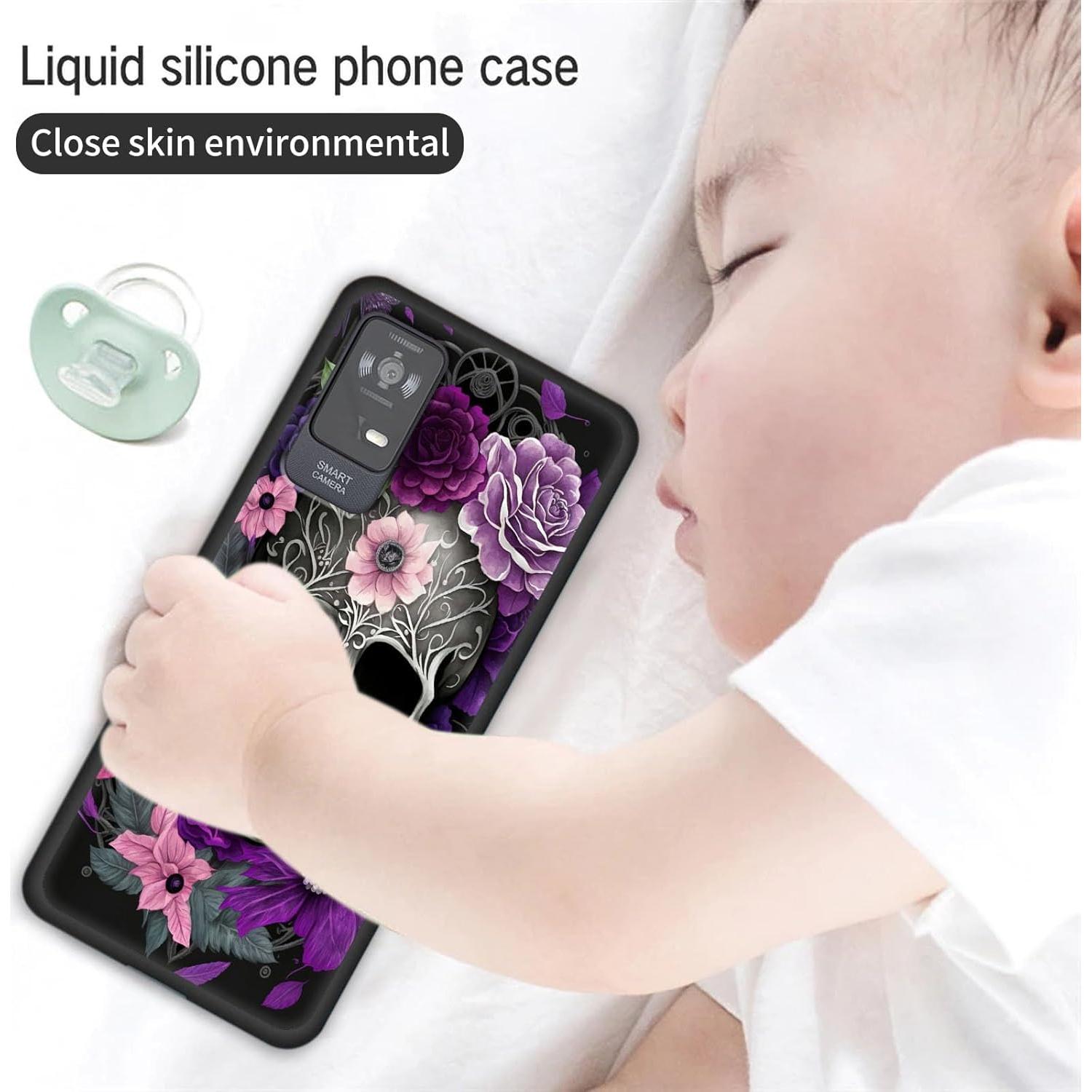 for TCL ION X/TCL ION V Phone Case,Soft TPU Ultra-Thin Case for Women Girl,Flexible Anti Scratch Protective Shockproof Cover, Purple Skull