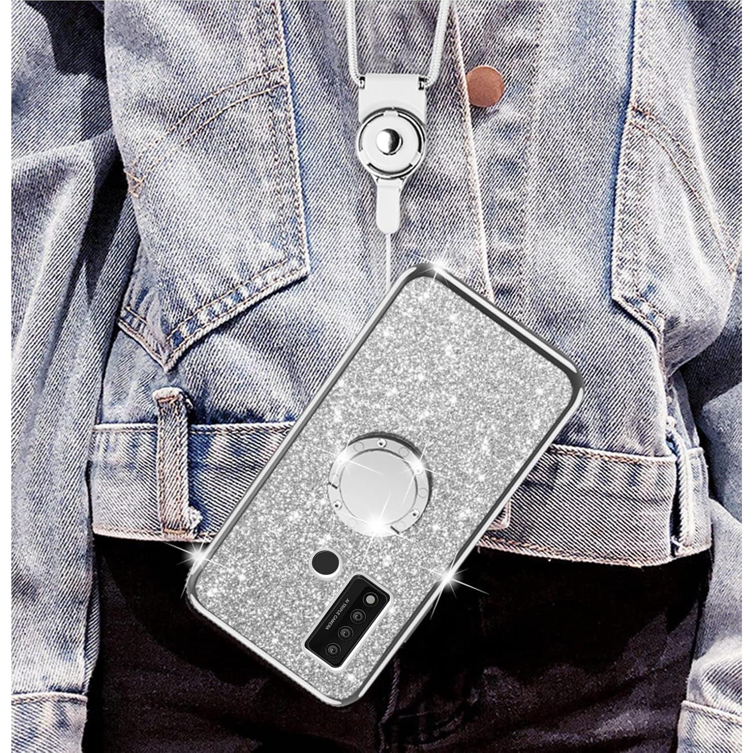 Funda TCL 20 XE Plata con Soporte y Cordón - TPU Brillante