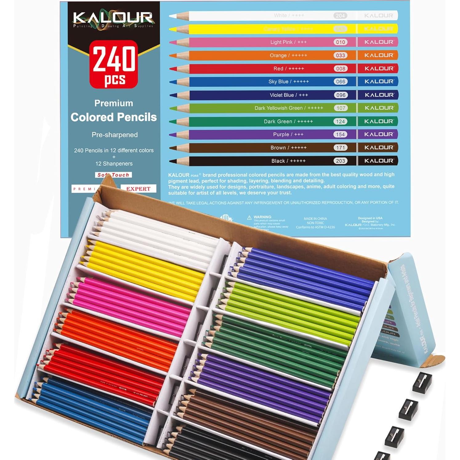 Lápices de Colores KALOUR Premium 240 Unidades Asortidos