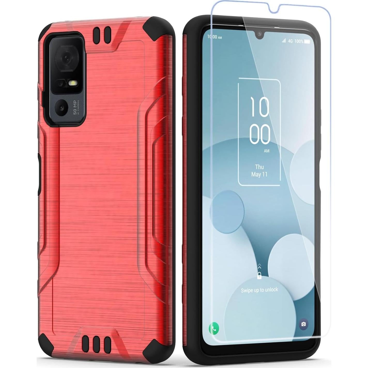 Funda HRWireless para TCL 40 XL Rojo + Templado Resistente