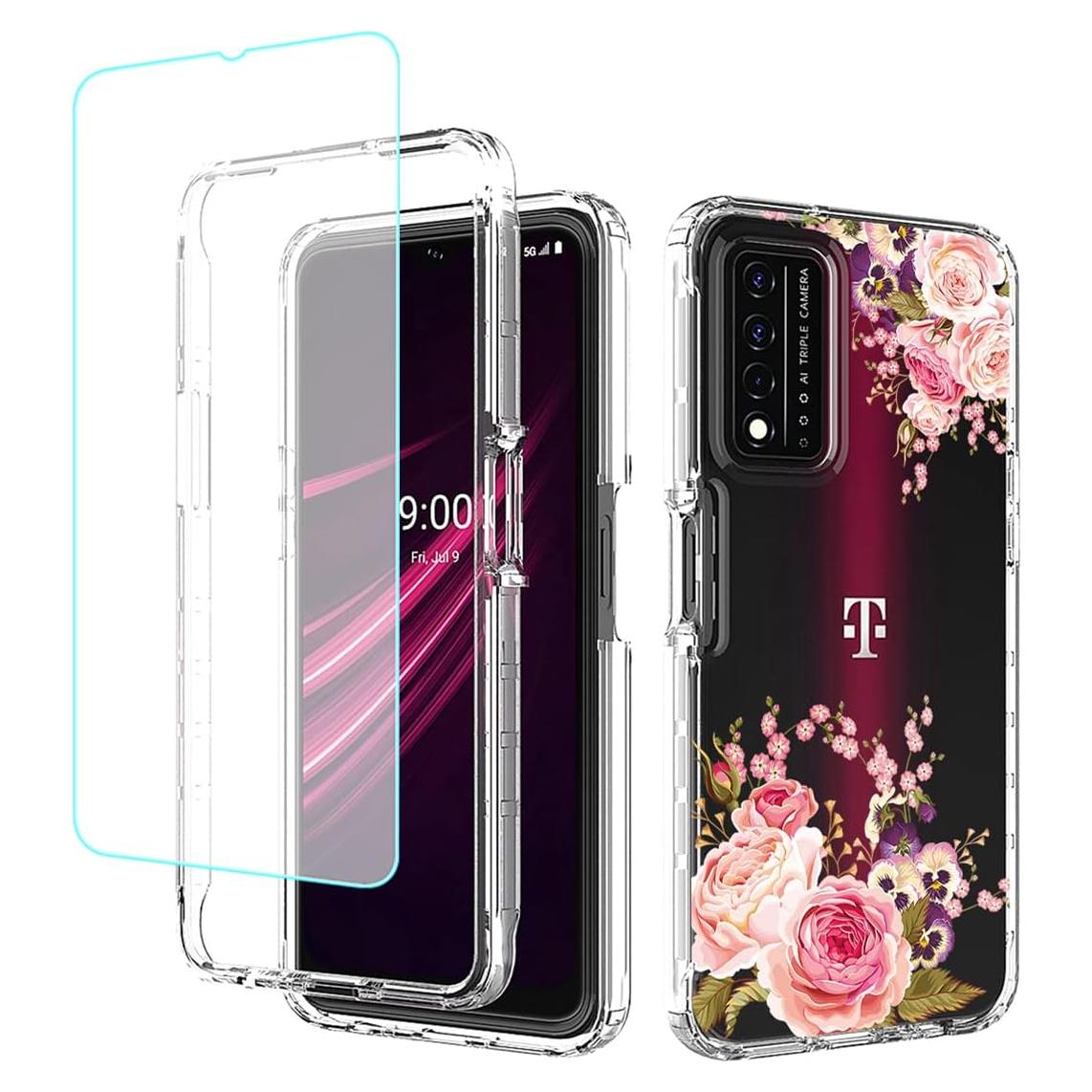 Funda Protectora Floral para T-Mobile Revvl V+ 5G con Vidrio Templado