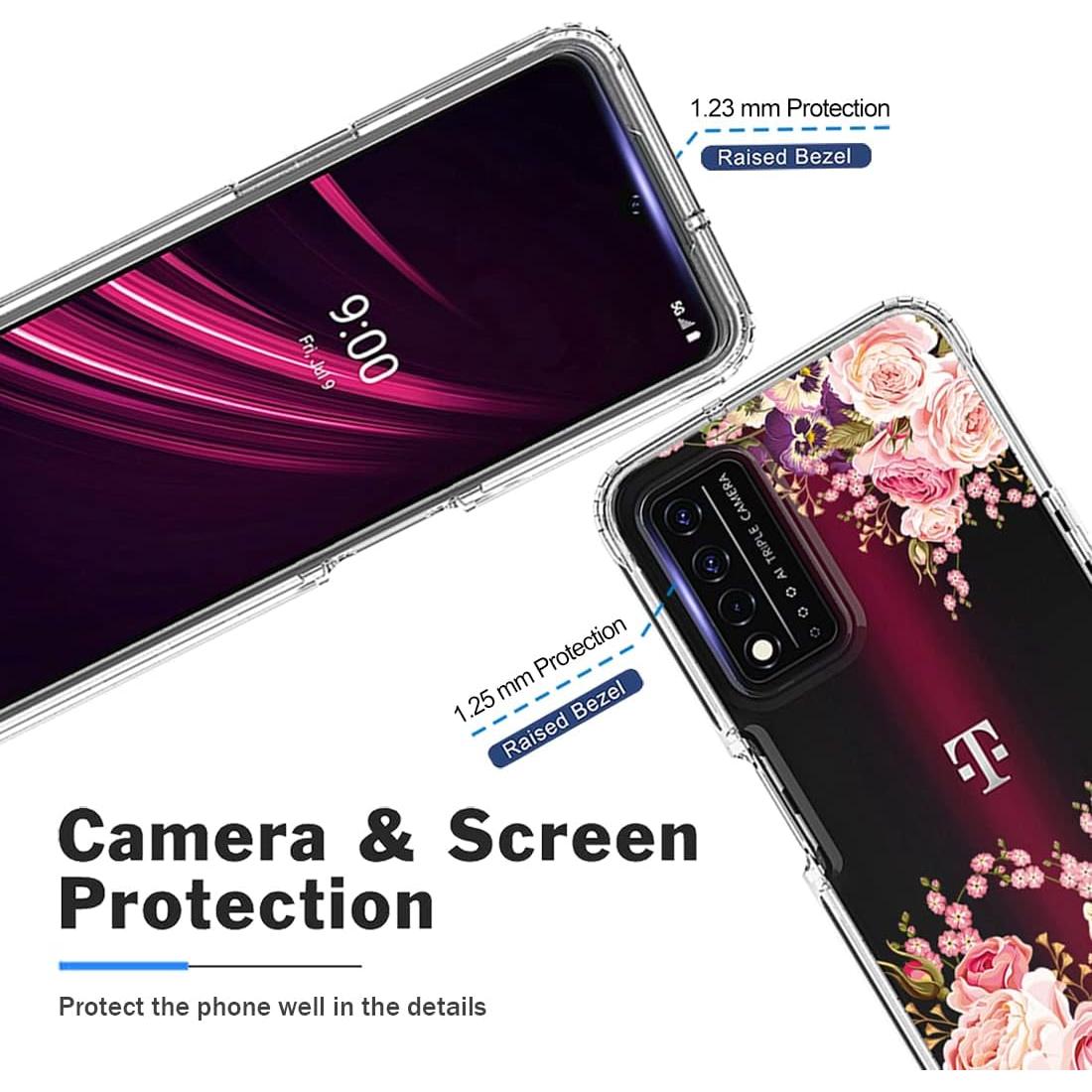 Funda Protectora Floral para T-Mobile Revvl V+ 5G con Vidrio Templado