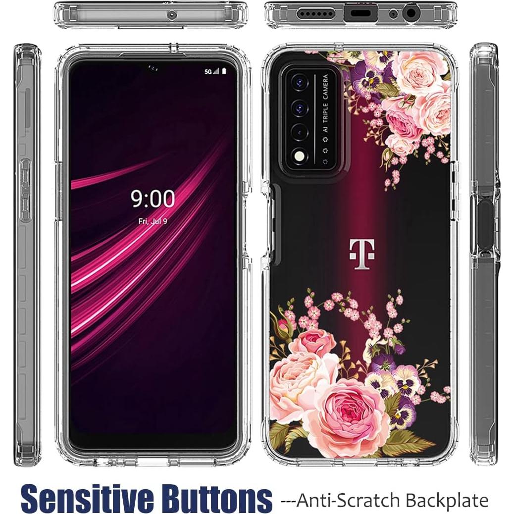 Funda Protectora Floral para T-Mobile Revvl V+ 5G con Vidrio Templado
