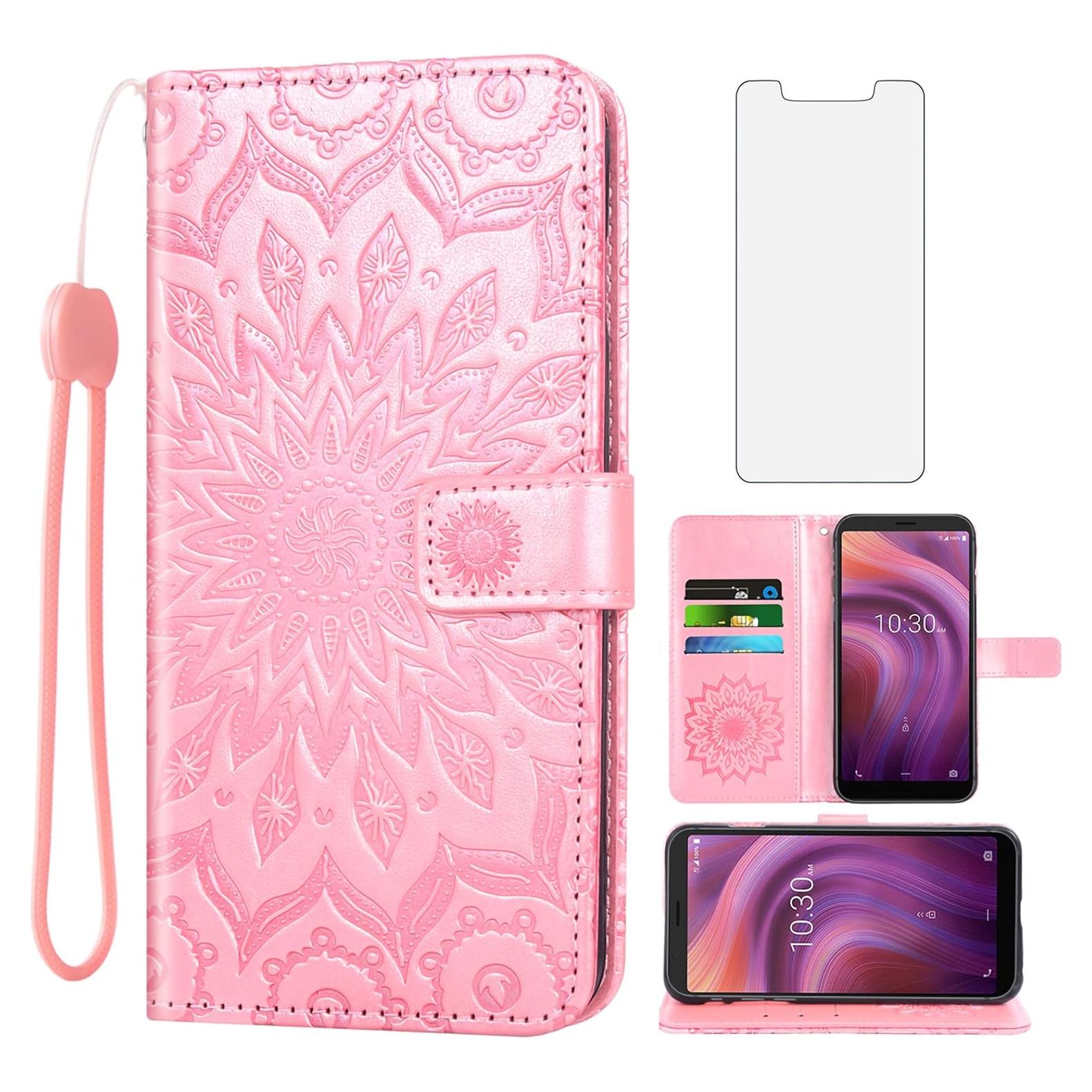 Funda de cuero Alcatel 3V 2019 con protector y billetera