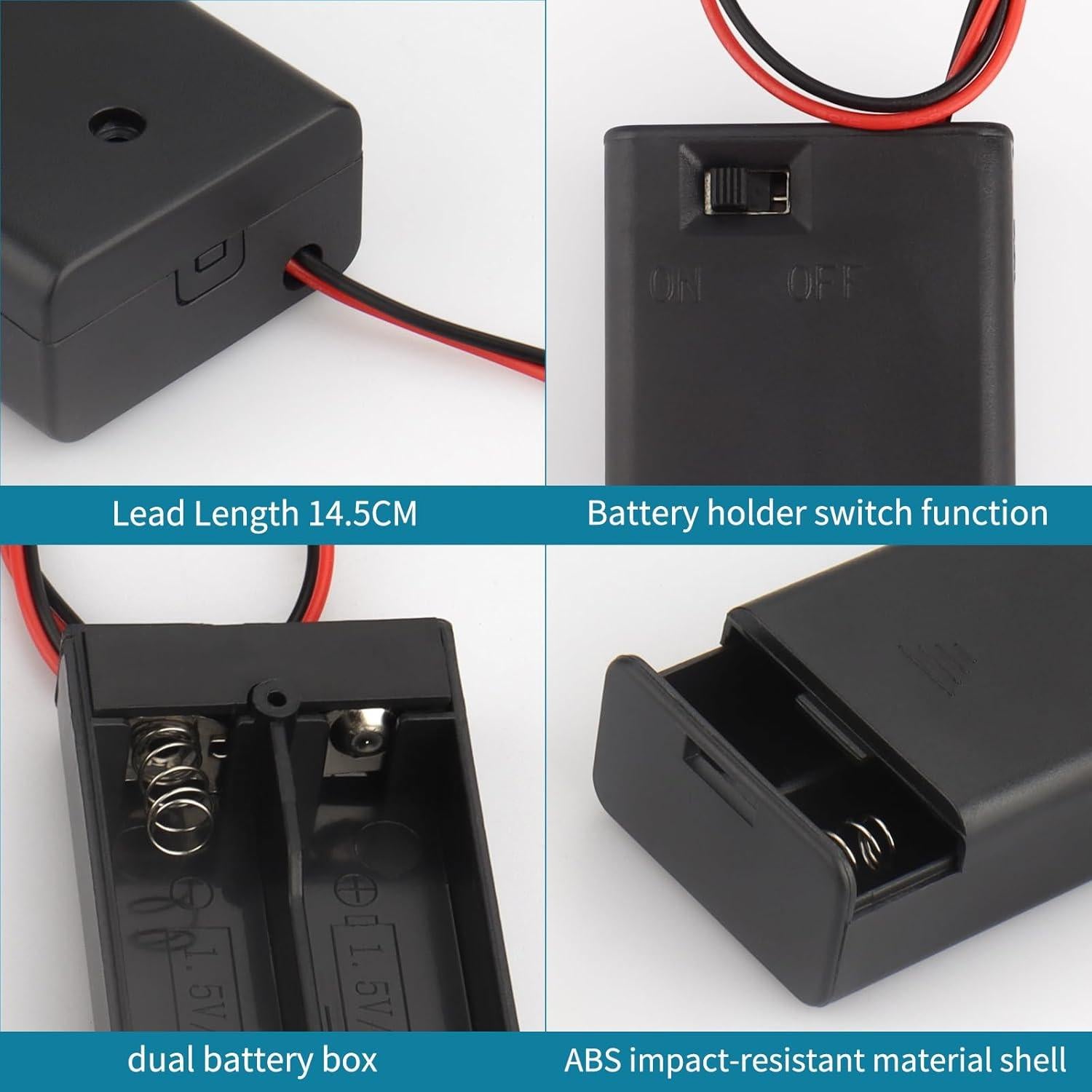 Soportes de Batería AA con Cables y Interruptor VWEICYY - 6 Piezas