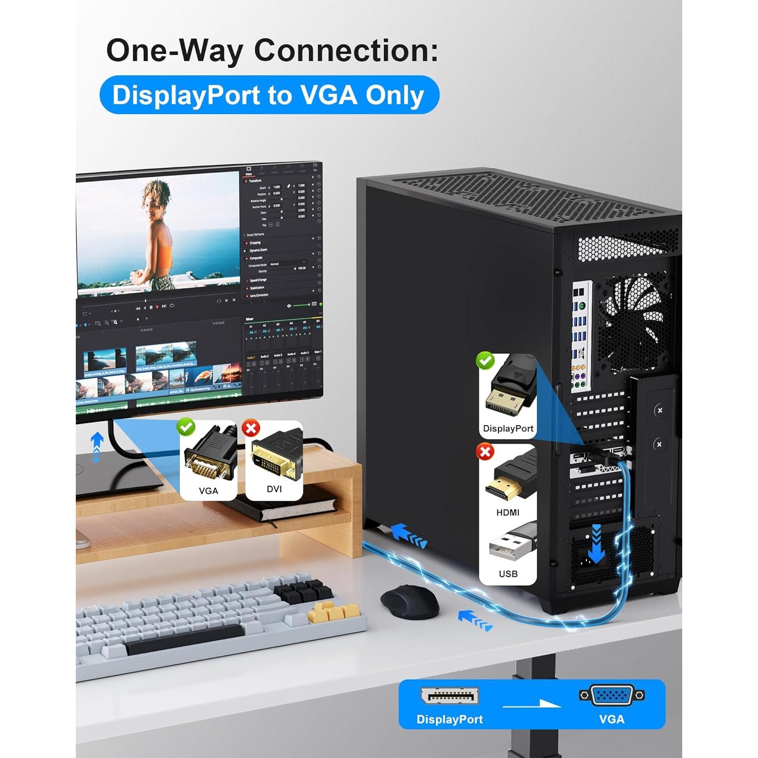 Cable DisplayPort a VGA 0.91m Foboiu Adaptador Macho a Macho