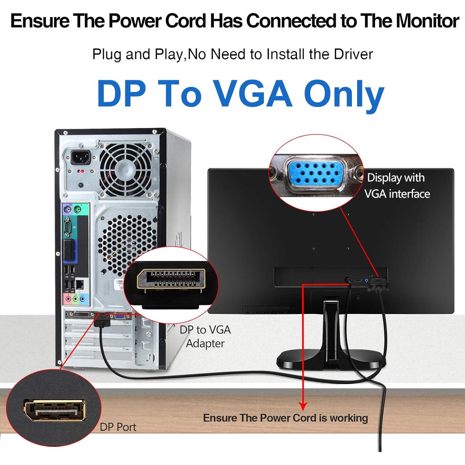 Cable DisplayPort a VGA 0.91m Foboiu Adaptador Macho a Macho