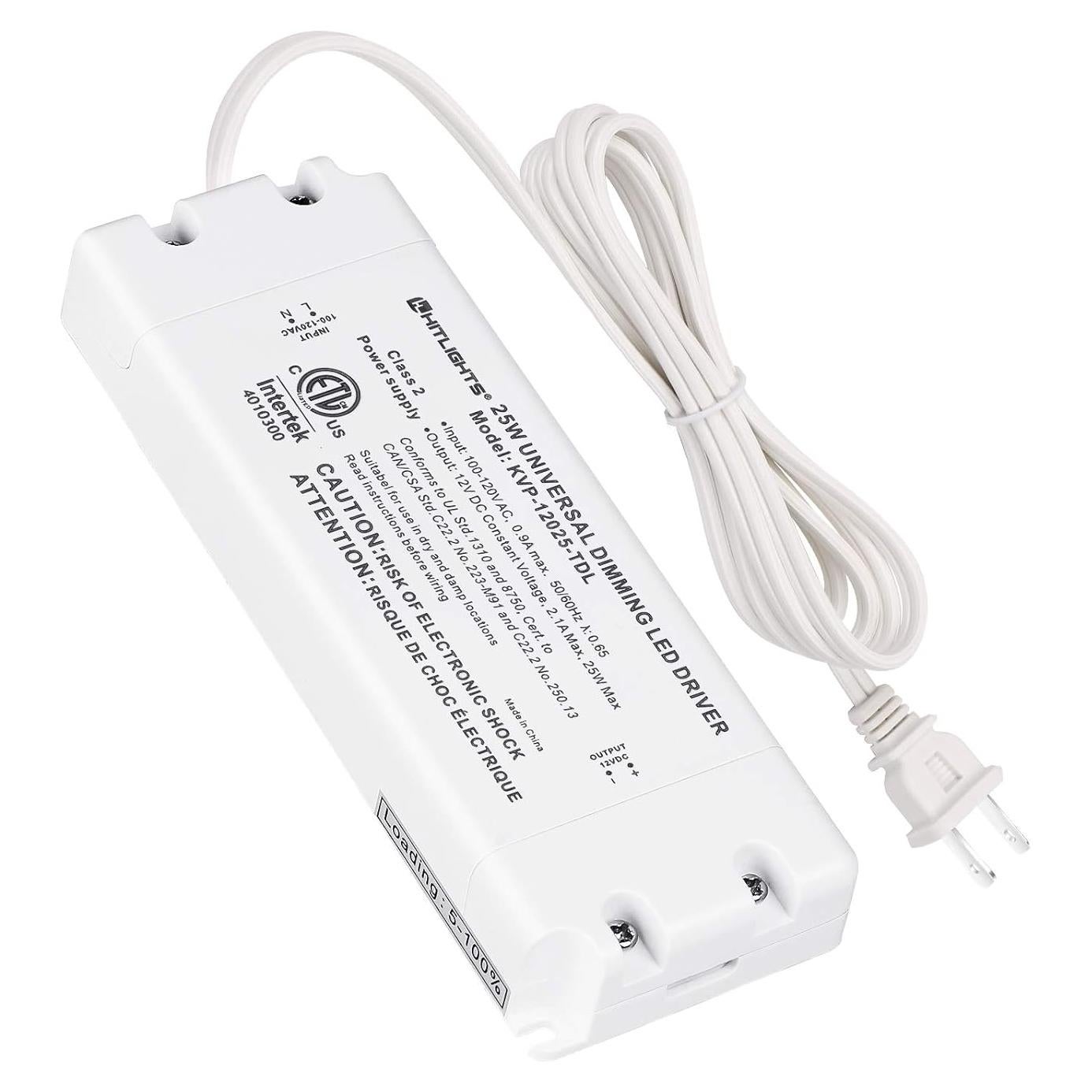 Transformador LED Dimmable HitLights 25W 12V CC, Compatible con Dimmers