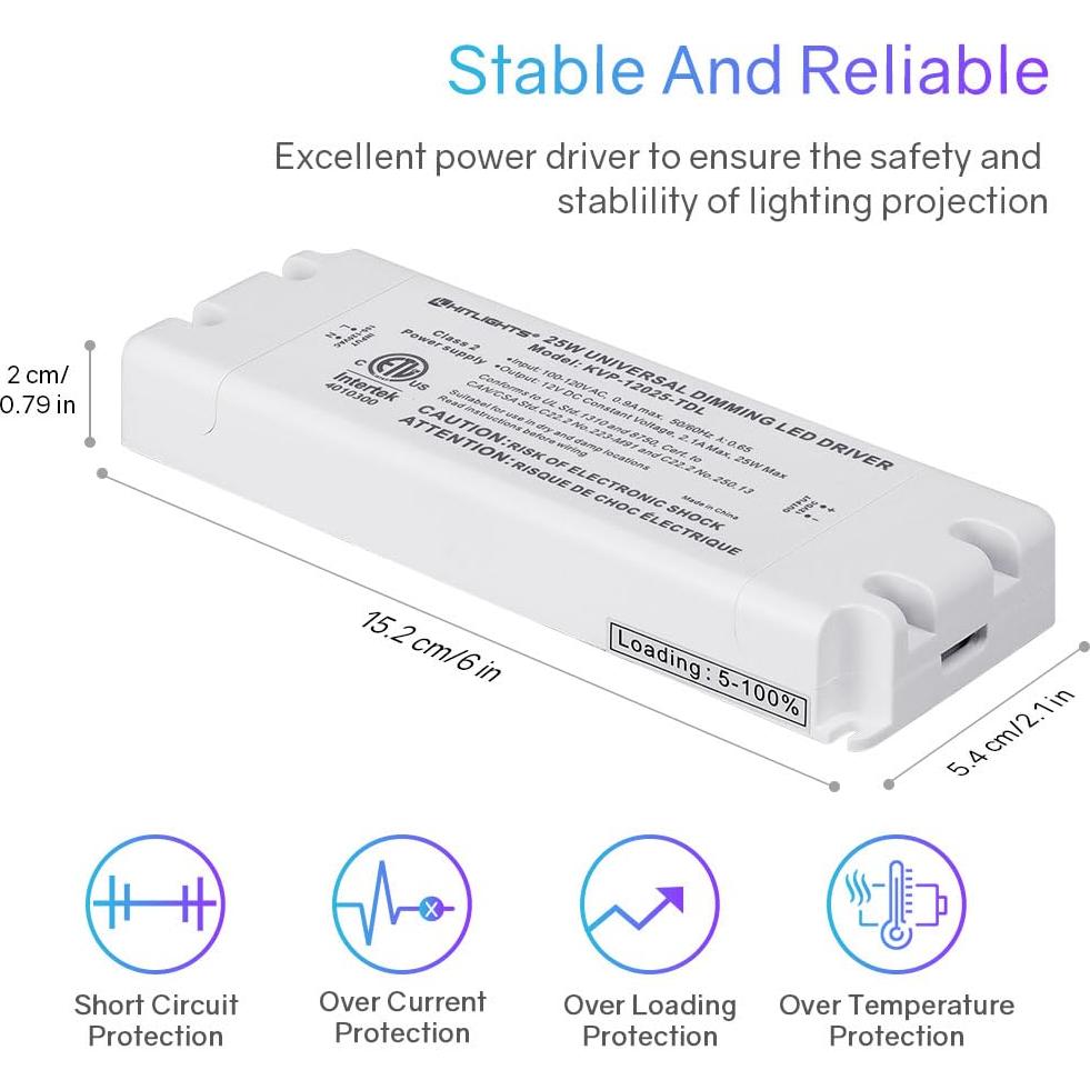 Transformador LED Dimmable HitLights 25W 12V CC, Compatible con Dimmers