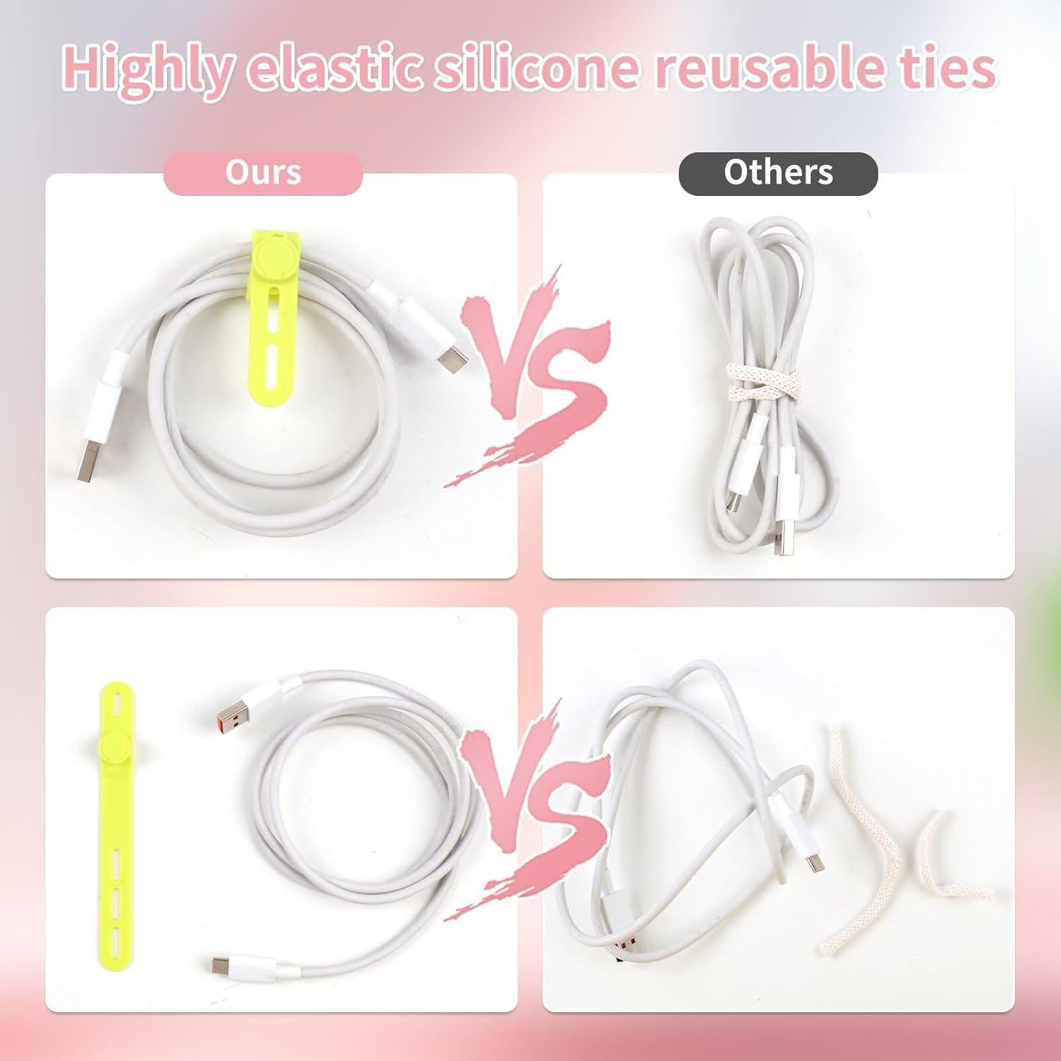 Oligei 25 Sujetadores de Cable de Silicona Reutilizables