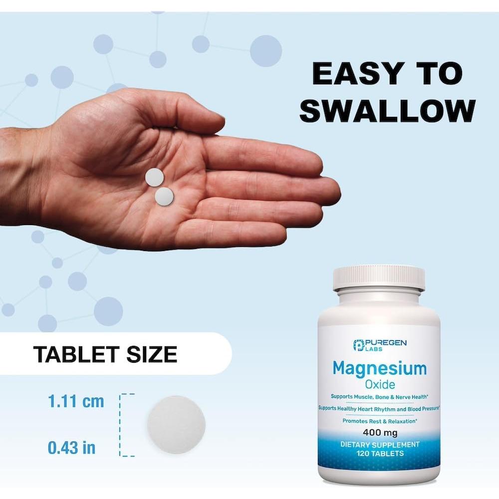 Suplemento de Magnesio 400mg P Puregen Labs 120 Tabletas