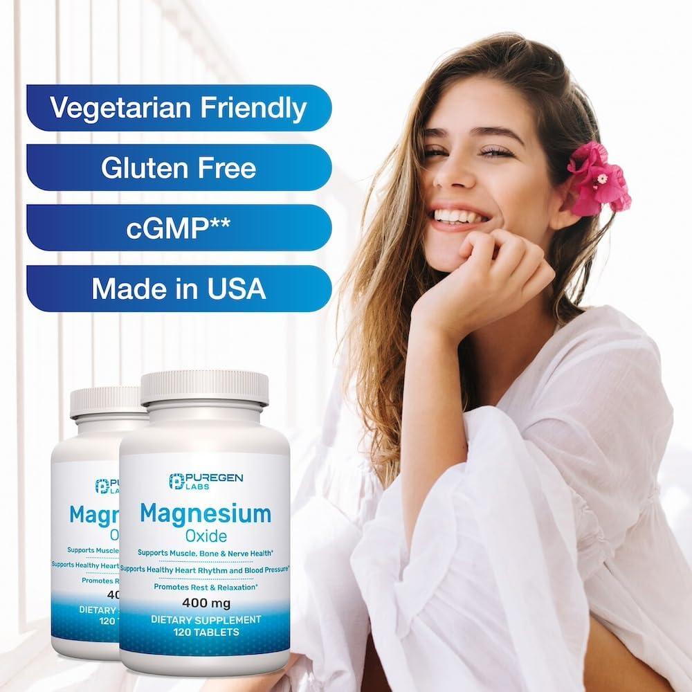 Suplemento de Magnesio 400mg P Puregen Labs 120 Tabletas
