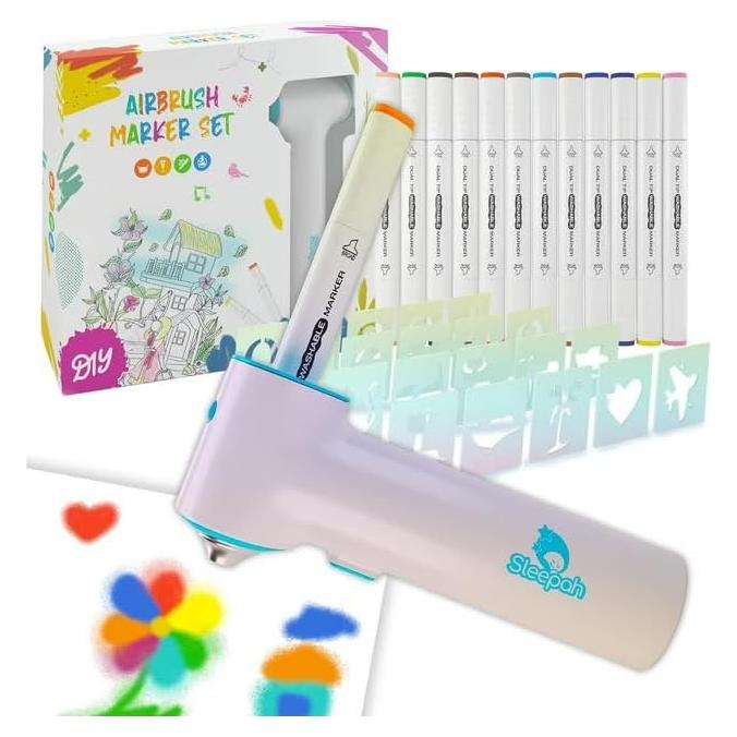 Juego de Marcadores Air Brush Sleepah 12 Colores y 20 Plantillas